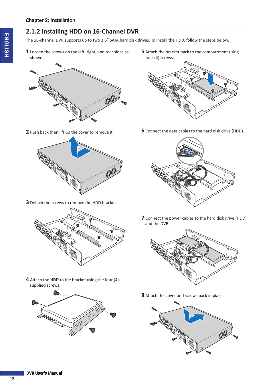 2 installing hdd on 16-channel dvr | KGUARD Security BR1621 User Manual | Page 18 / 116