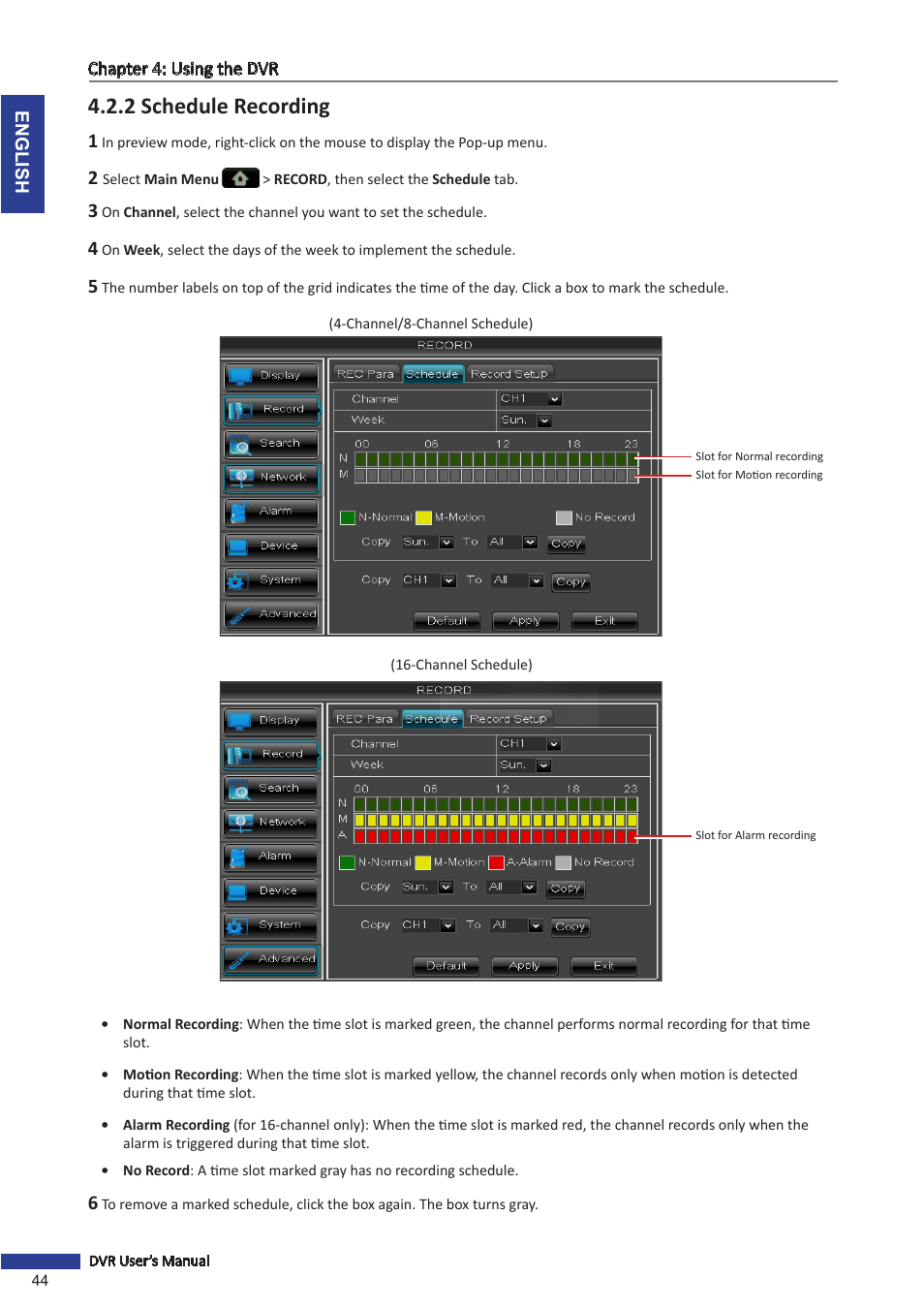 2 schedule recording | KGUARD Security BR1621 User Manual | Page 44 / 116