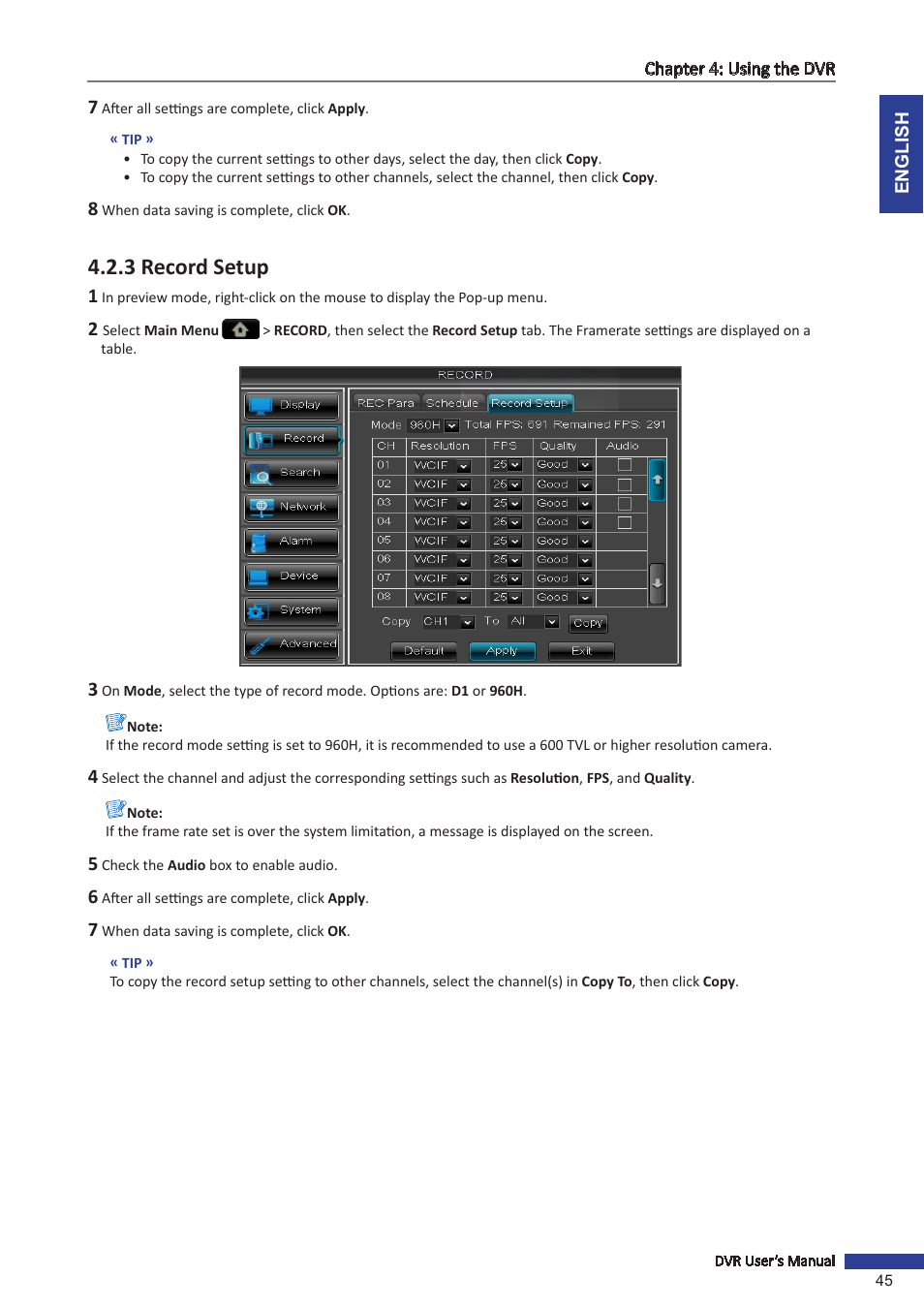 3 record setup | KGUARD Security BR1621 User Manual | Page 45 / 116