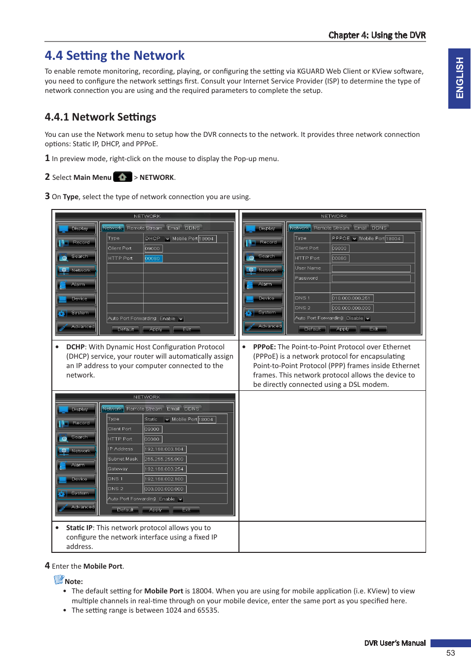 4 setting the network, 1 network settings, Ttings. see | KGUARD Security BR1621 User Manual | Page 53 / 116