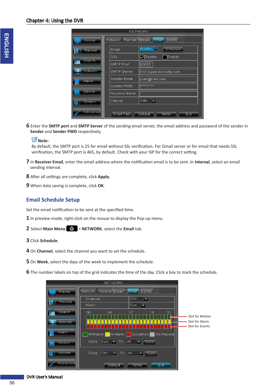 Email schedule setup | KGUARD Security BR1621 User Manual | Page 56 / 116