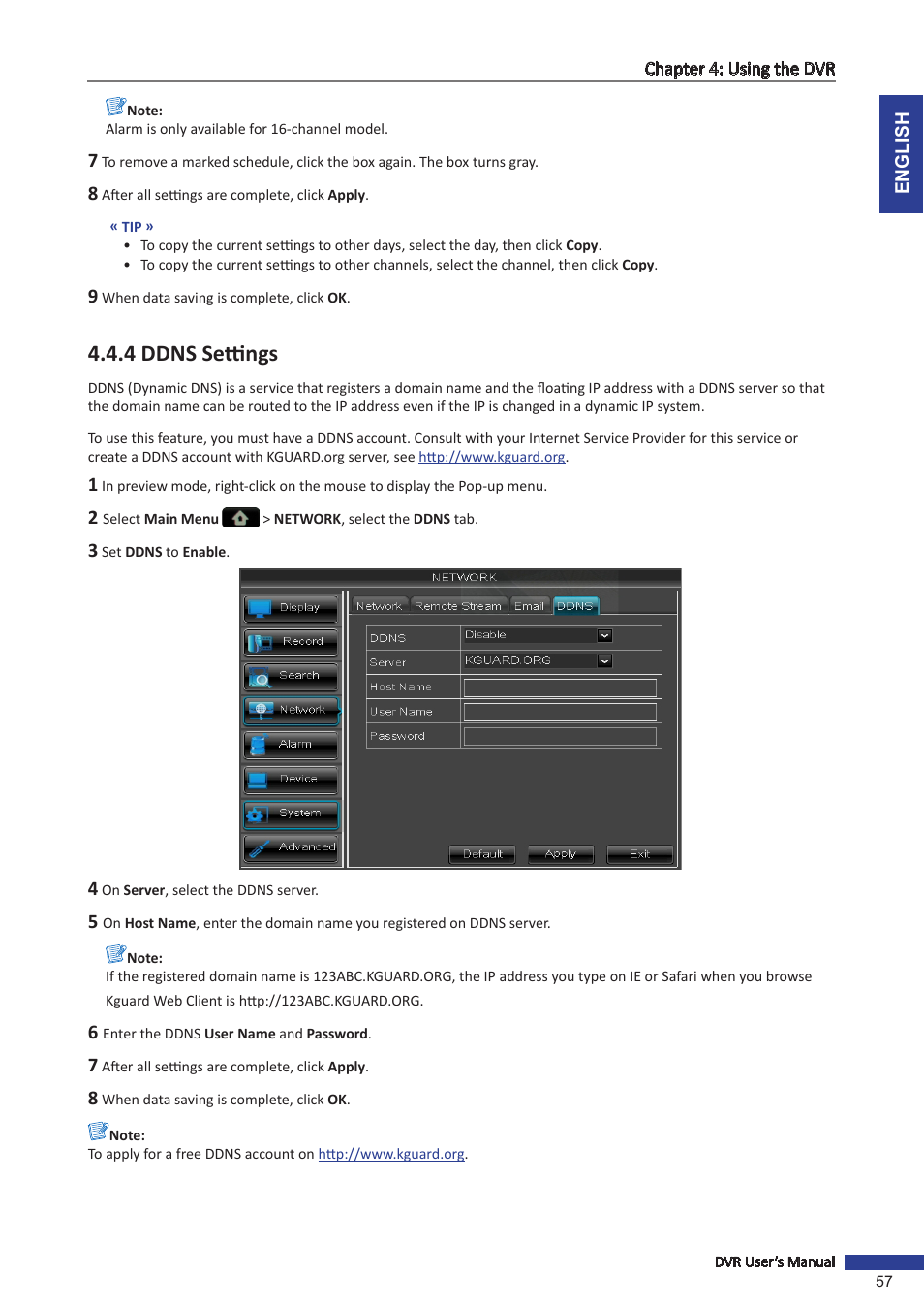 4 ddns settings | KGUARD Security BR1621 User Manual | Page 57 / 116
