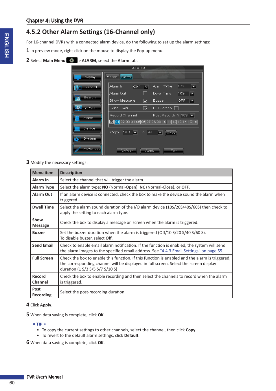 2 other alarm settings (16-channel only) | KGUARD Security BR1621 User Manual | Page 60 / 116