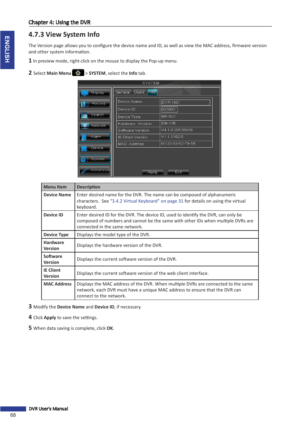 3 view system info | KGUARD Security BR1621 User Manual | Page 68 / 116