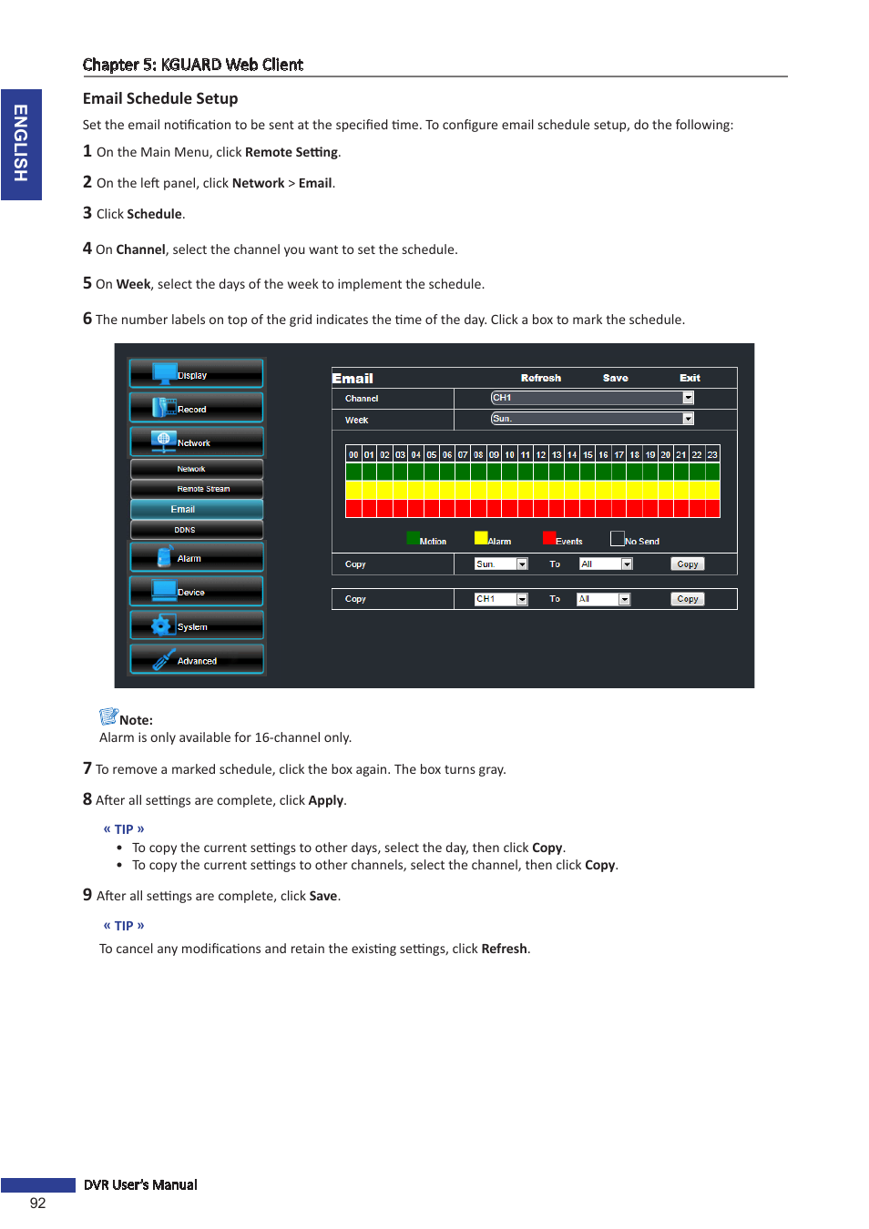 Email schedule setup | KGUARD Security BR1621 User Manual | Page 92 / 116