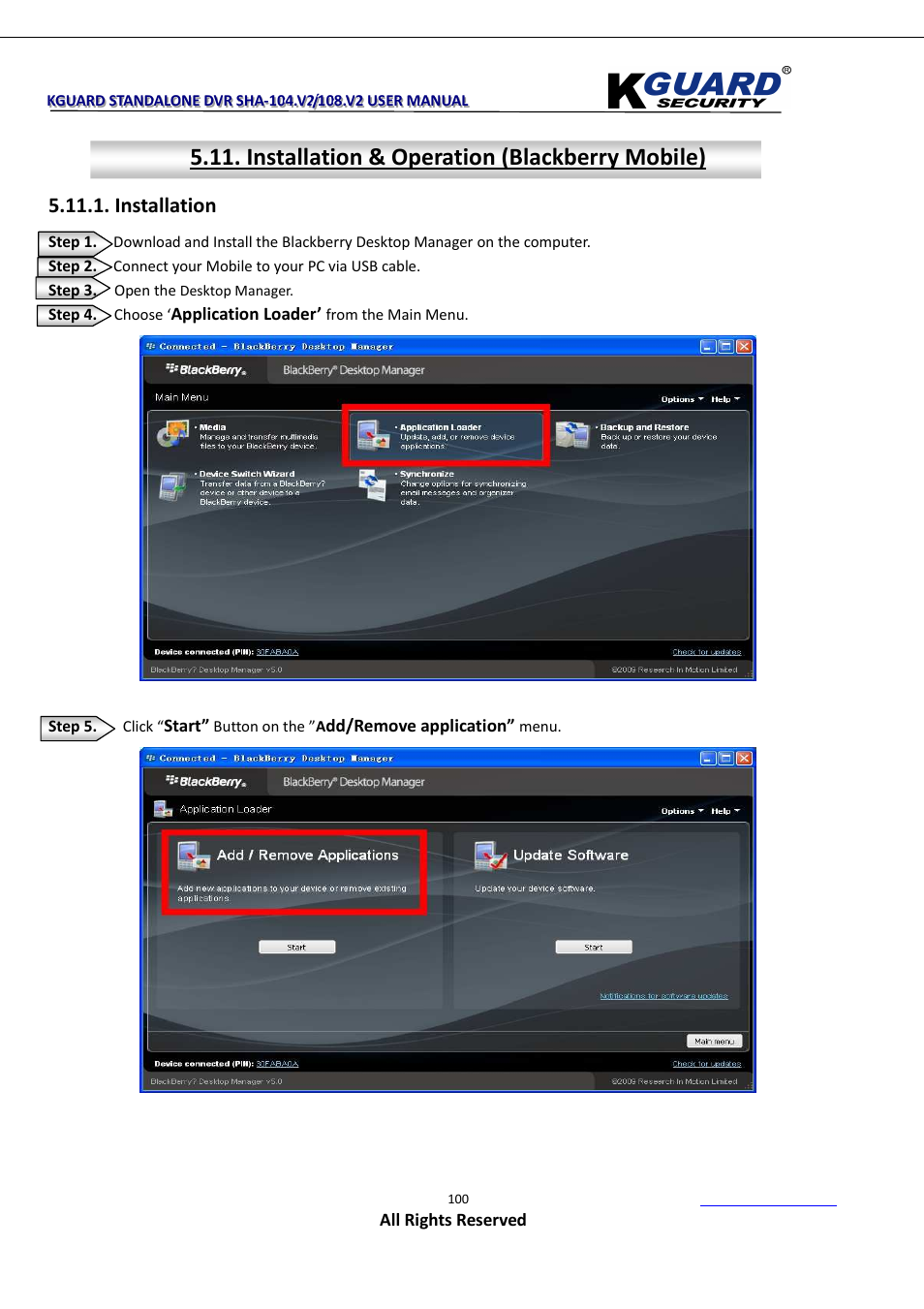 Installation & operation (blackberry mobile), Installation | KGUARD Security SHA108.V2 User Manual | Page 104 / 147