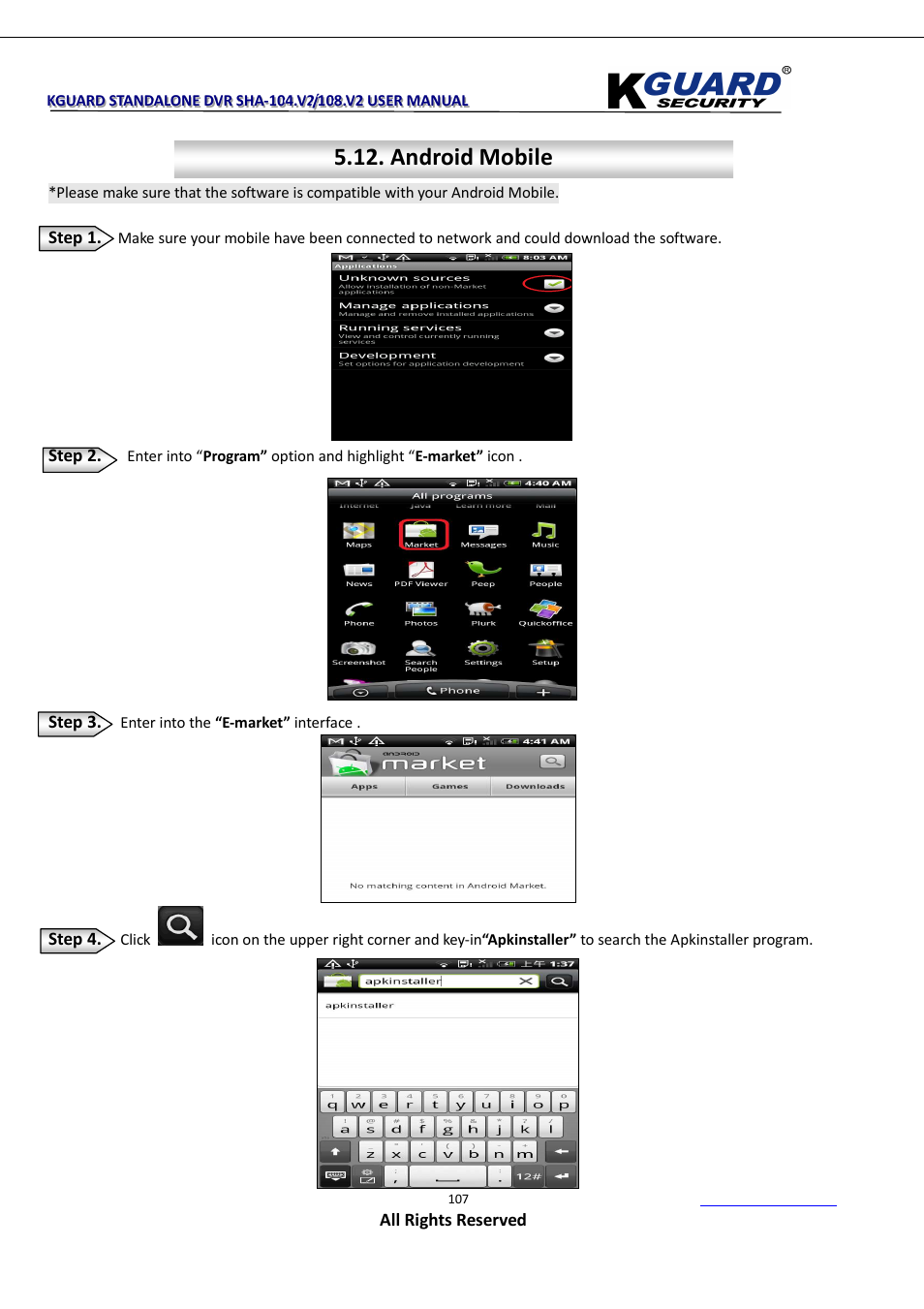 Android mobile | KGUARD Security SHA108.V2 User Manual | Page 111 / 147