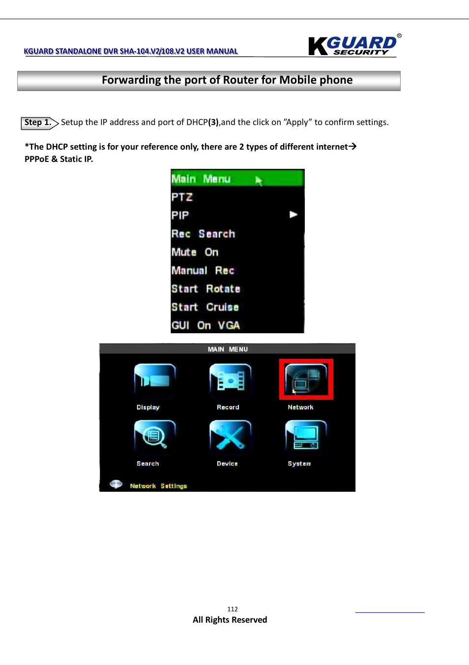 Forwarding the port of router for mobile phone | KGUARD Security SHA108.V2 User Manual | Page 116 / 147