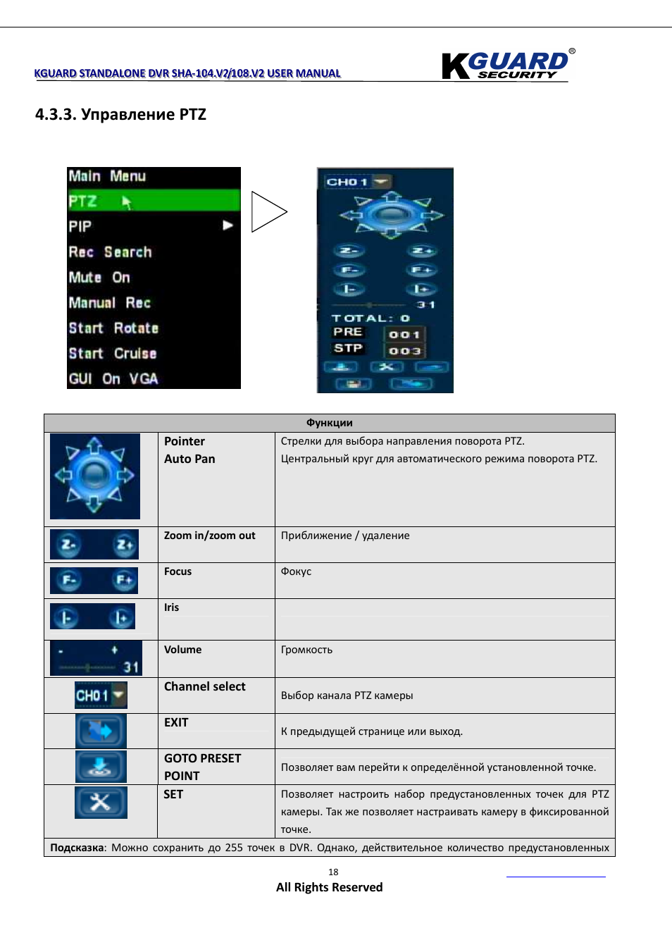 Управление ptz | KGUARD Security SHA108.V2 User Manual | Page 22 / 147