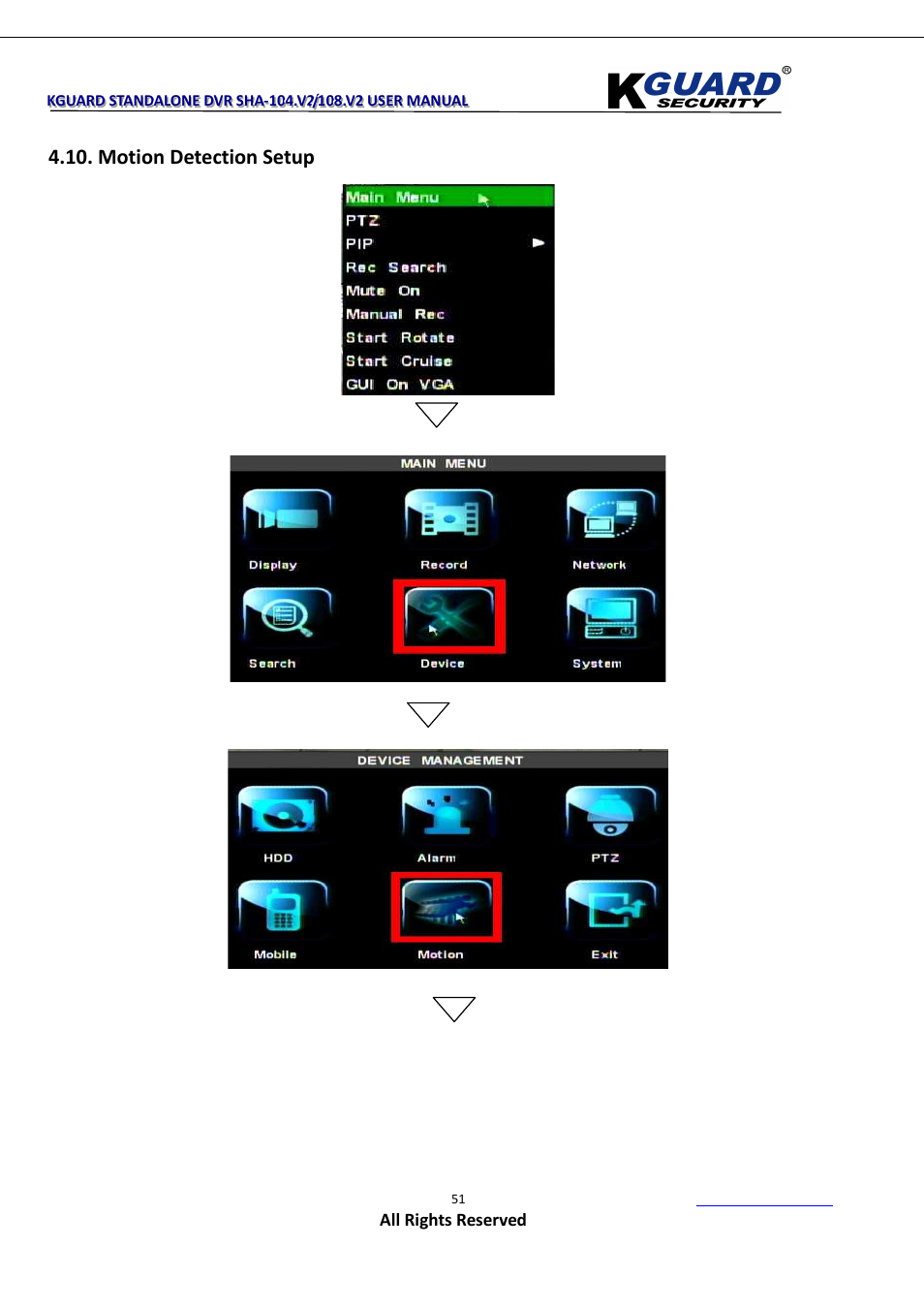 Motion detection setup | KGUARD Security SHA108.V2 User Manual | Page 55 / 147