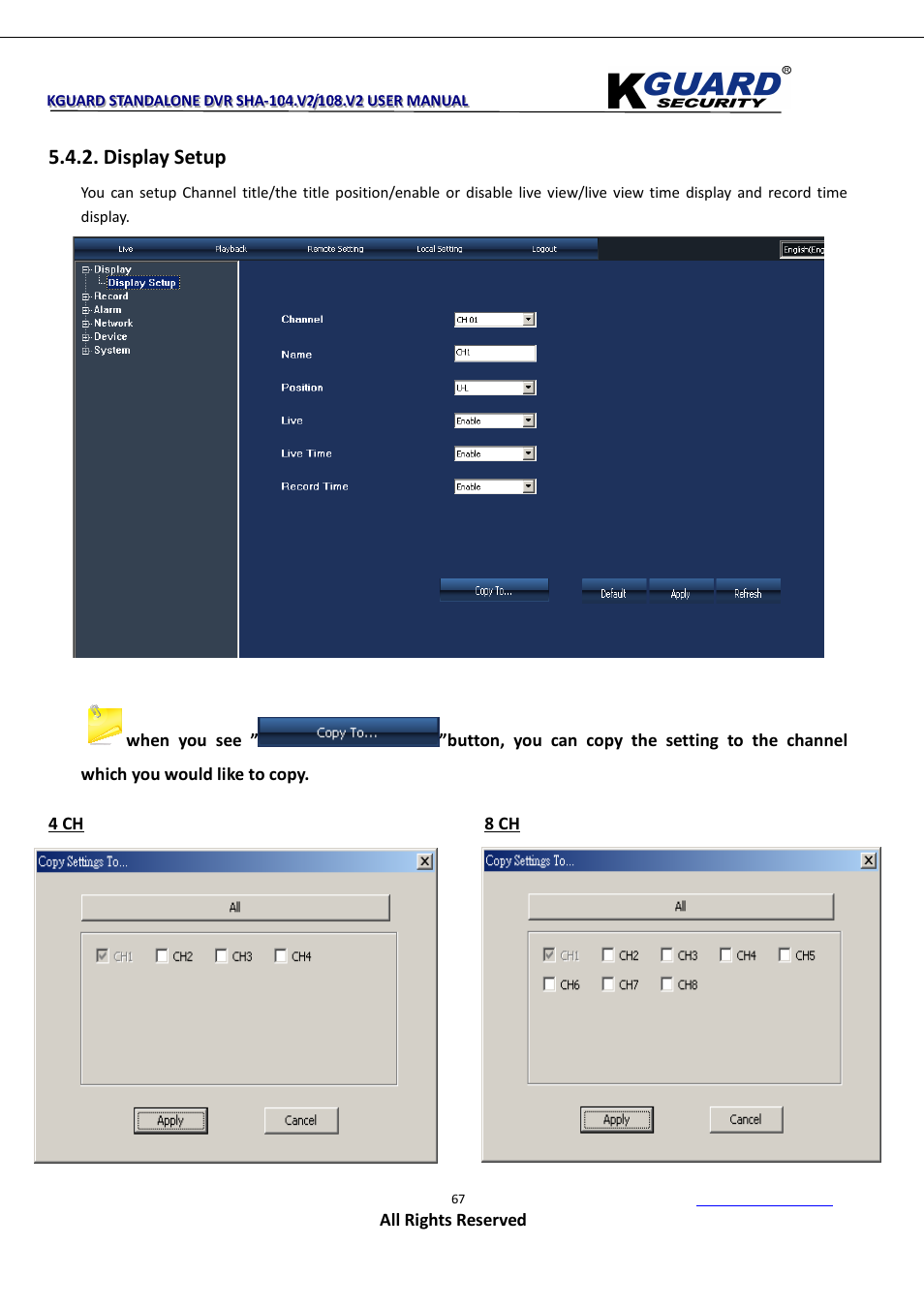 Display setup | KGUARD Security SHA108.V2 User Manual | Page 71 / 147
