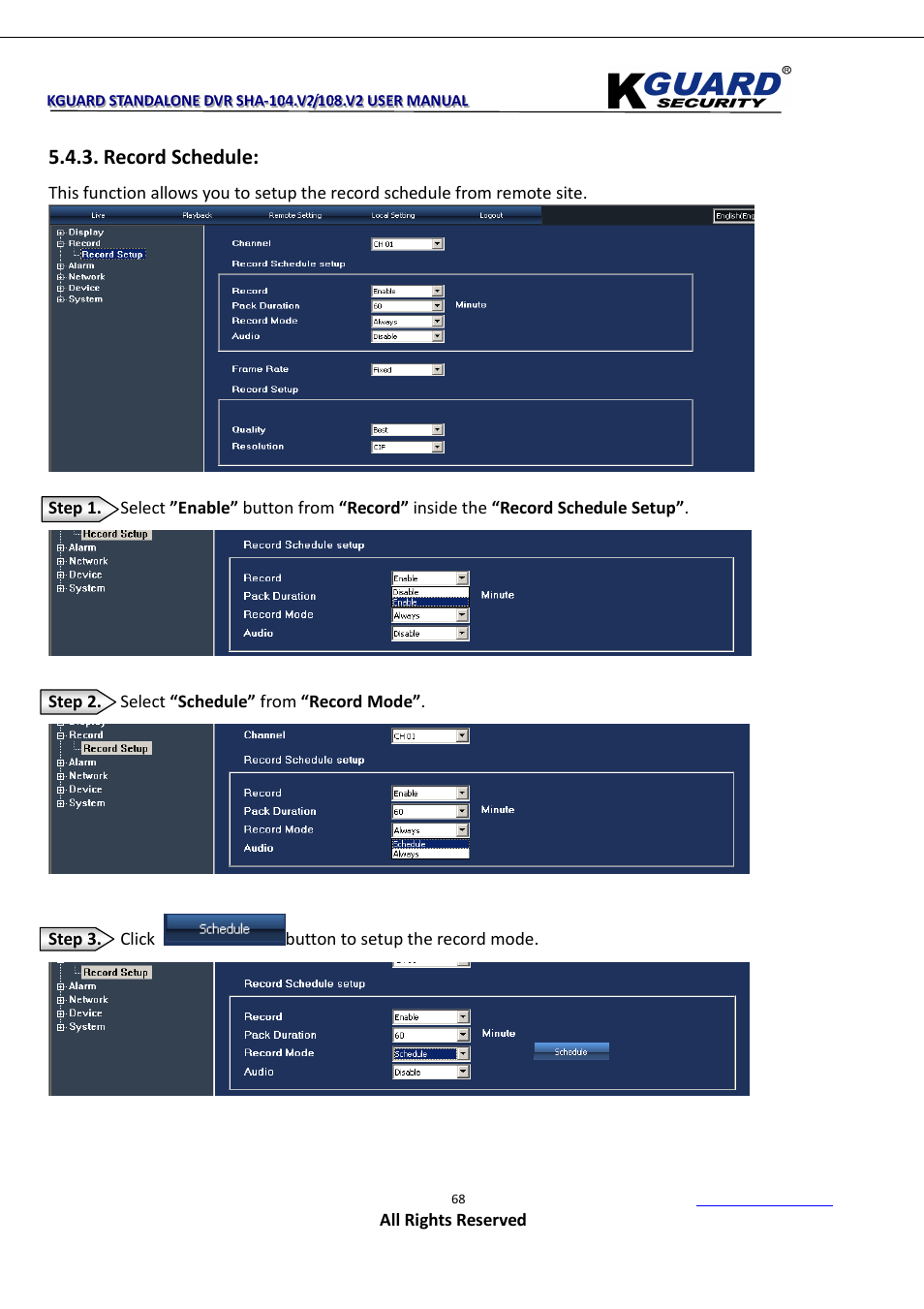 Record schedule | KGUARD Security SHA108.V2 User Manual | Page 72 / 147