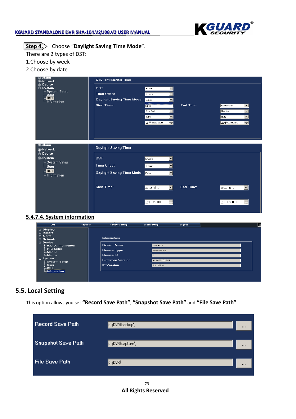 Local setting | KGUARD Security SHA108.V2 User Manual | Page 83 / 147