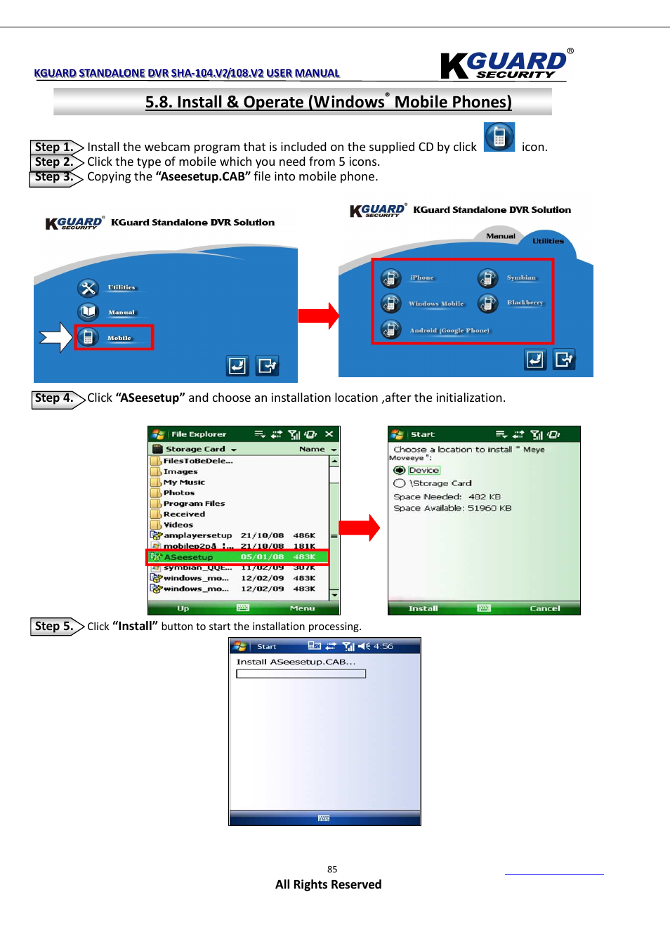 Install & operate (windows, Mobile phones) | KGUARD Security SHA108.V2 User Manual | Page 89 / 147