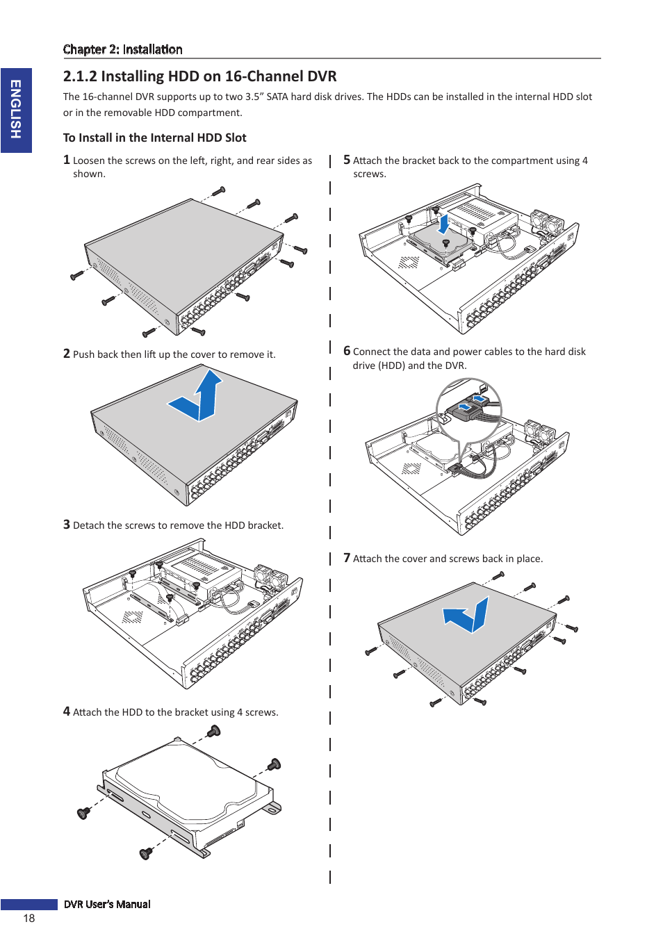 2 installing hdd on 16-channel dvr, To install in the internal hdd slot | KGUARD Security SHA116.V2 User Manual | Page 18 / 99