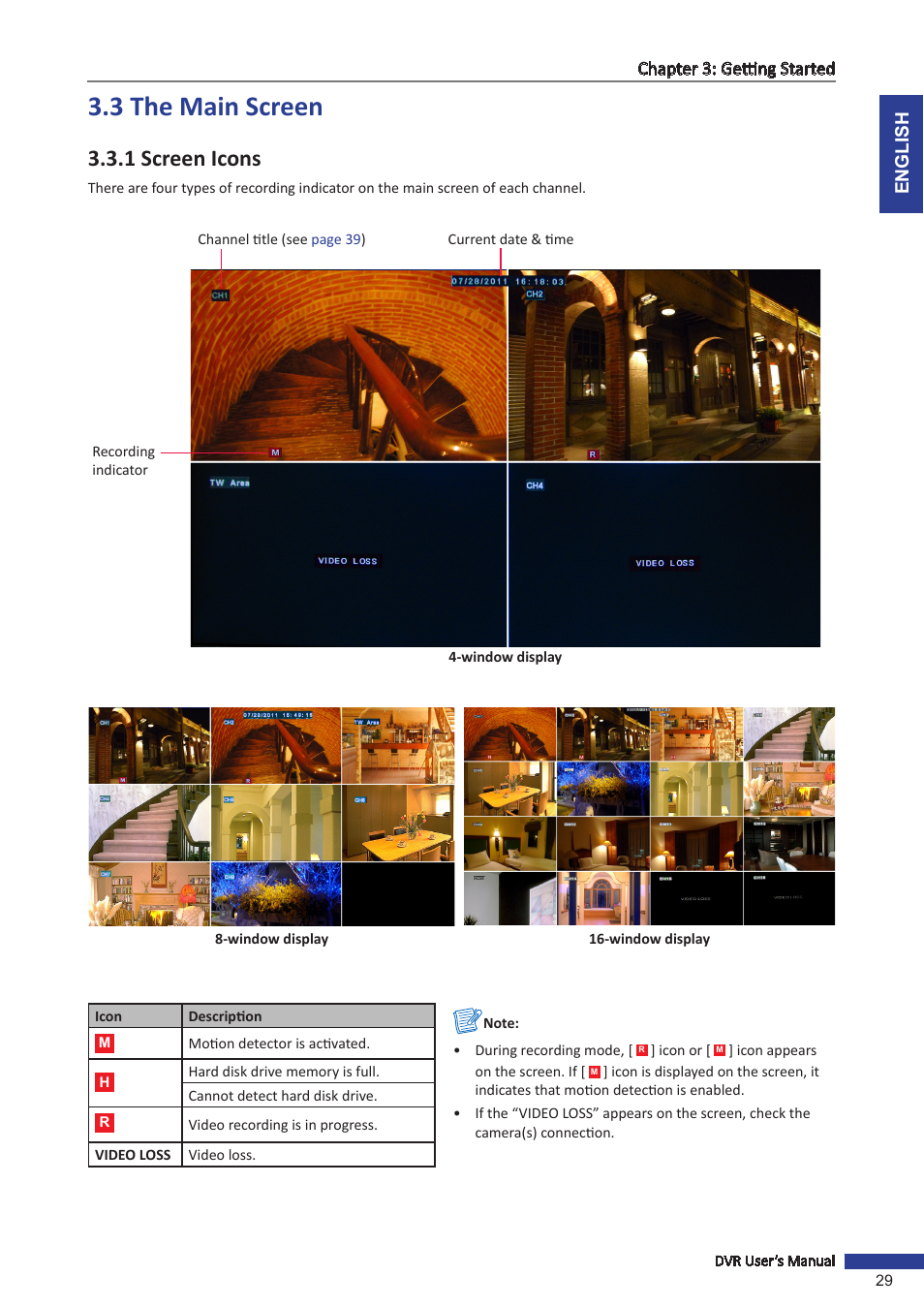 3 the main screen, 1 screen icons | KGUARD Security SHA116.V2 User Manual | Page 29 / 99