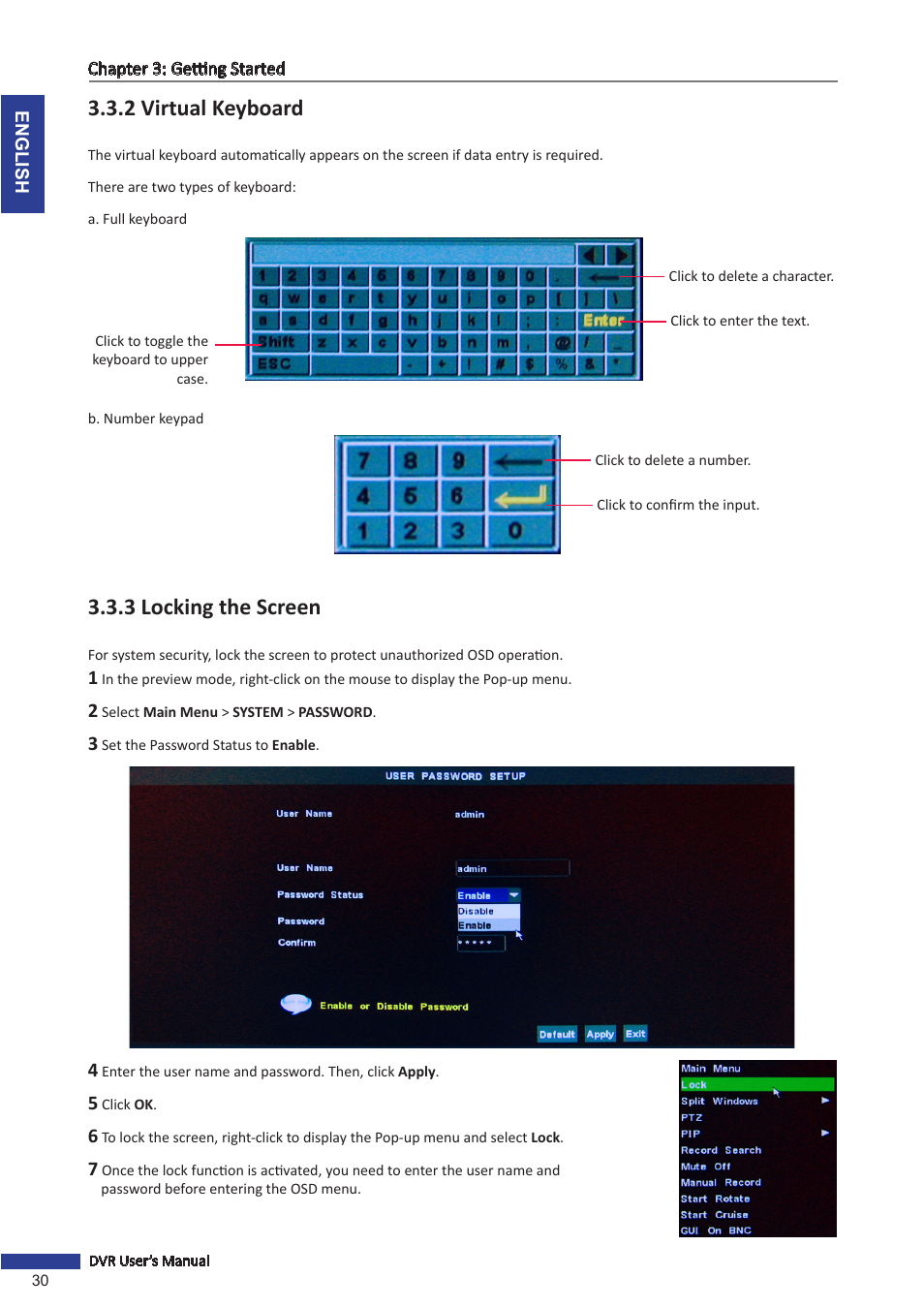 2 virtual keyboard, 3 locking the screen, 2 virtual keyboard 3.3.3 locking the screen | KGUARD Security SHA116.V2 User Manual | Page 30 / 99