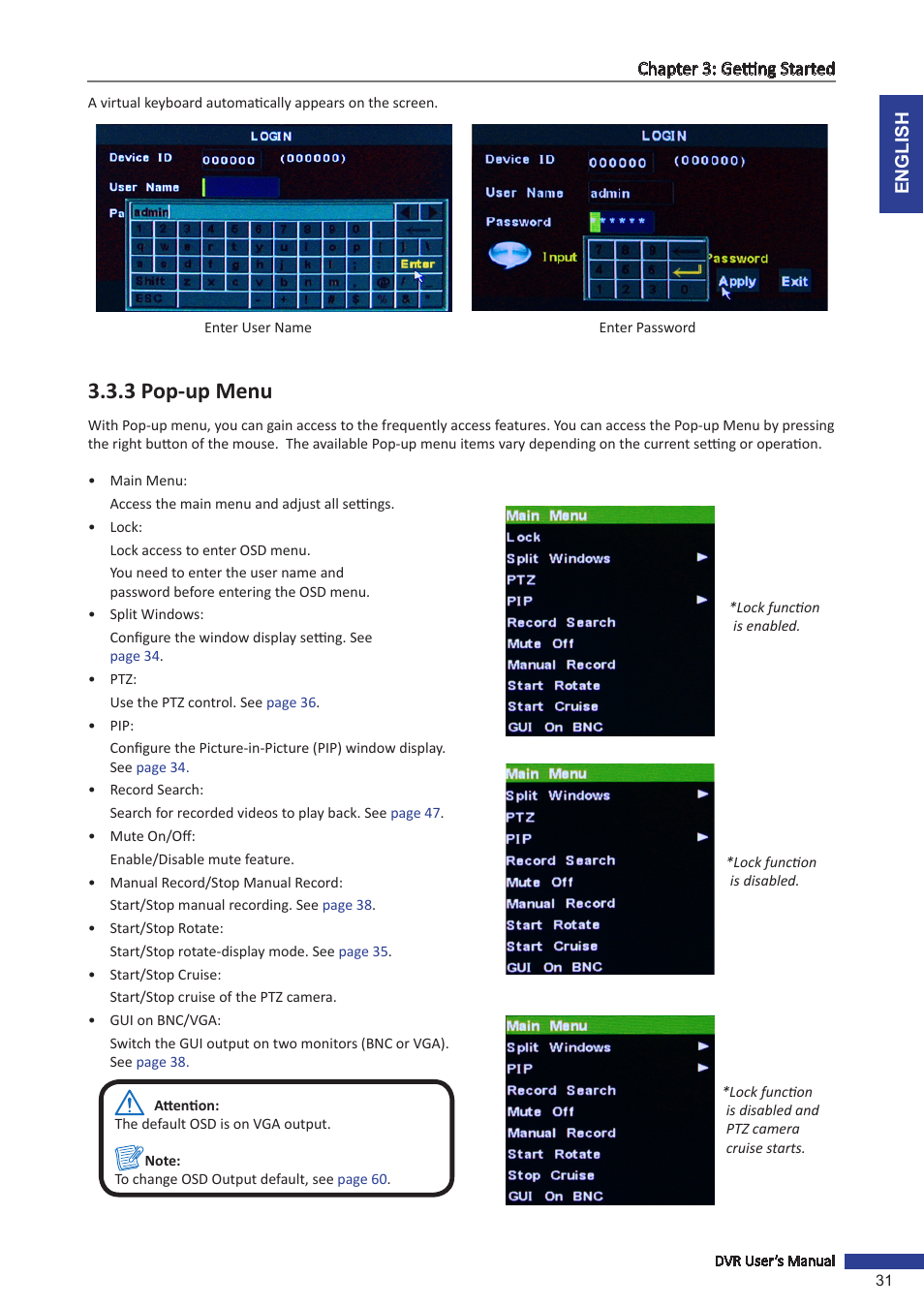 3 pop-up menu | KGUARD Security SHA116.V2 User Manual | Page 31 / 99