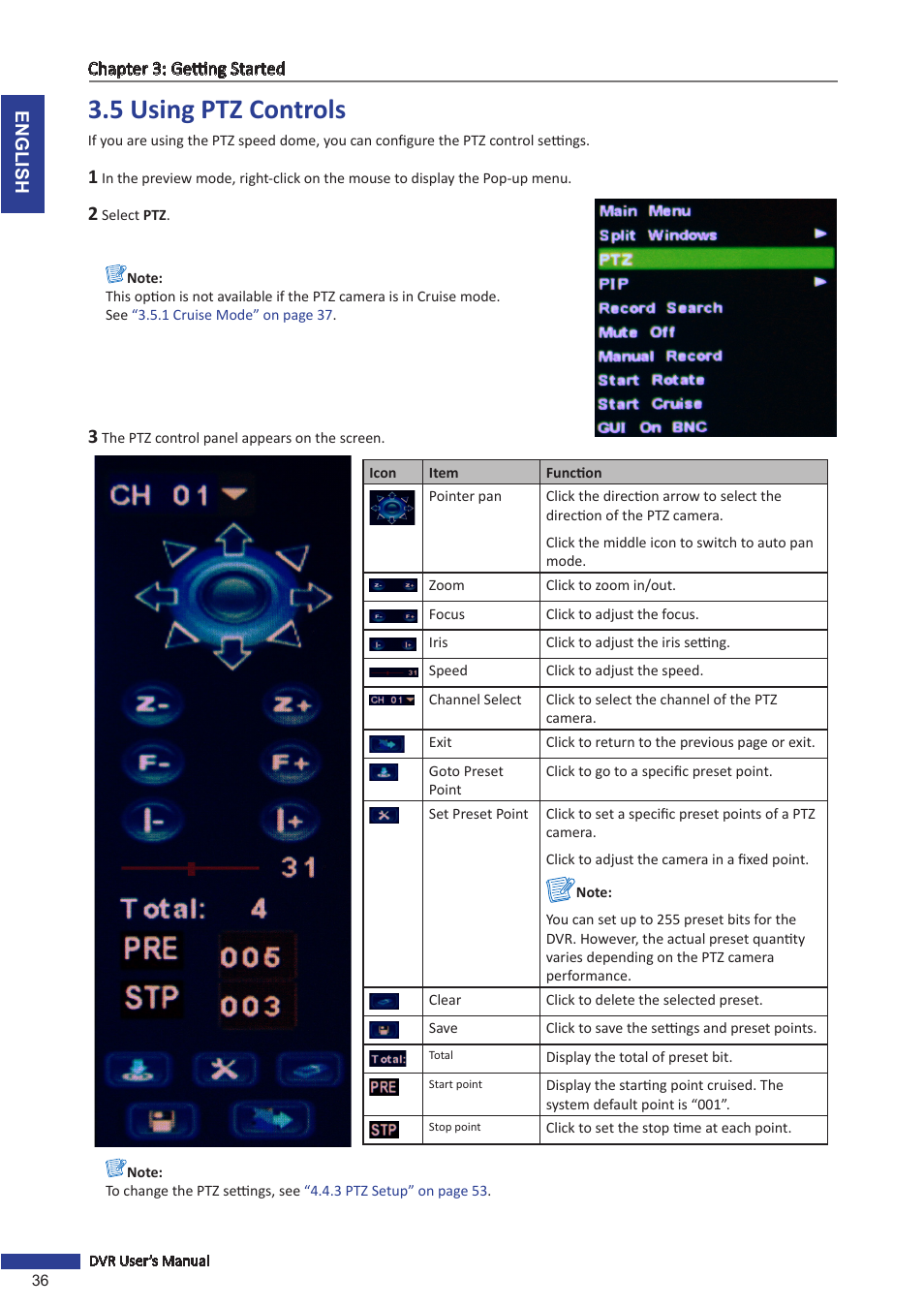 5 using ptz controls | KGUARD Security SHA116.V2 User Manual | Page 36 / 99