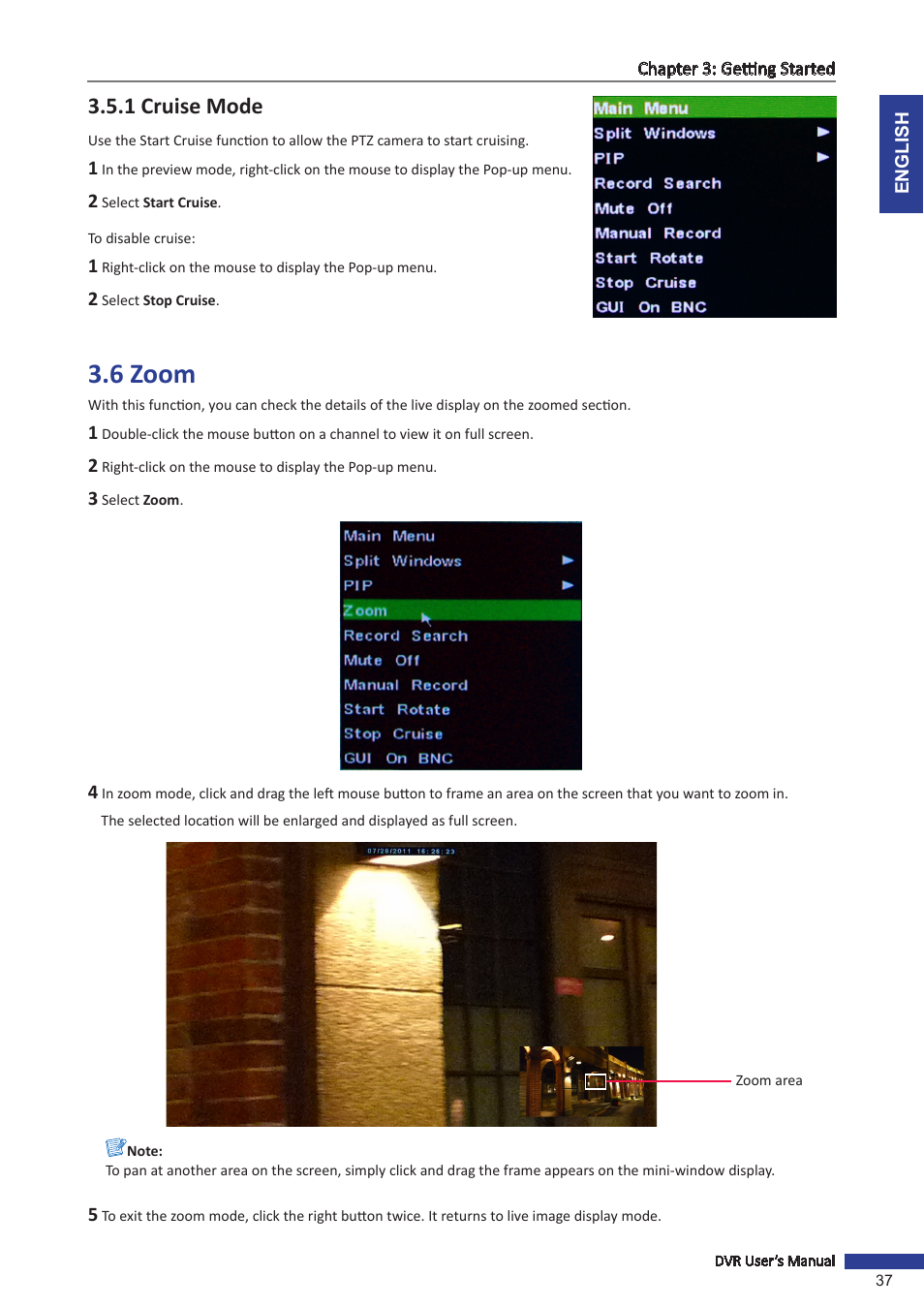 1 cruise mode, 6 zoom | KGUARD Security SHA116.V2 User Manual | Page 37 / 99