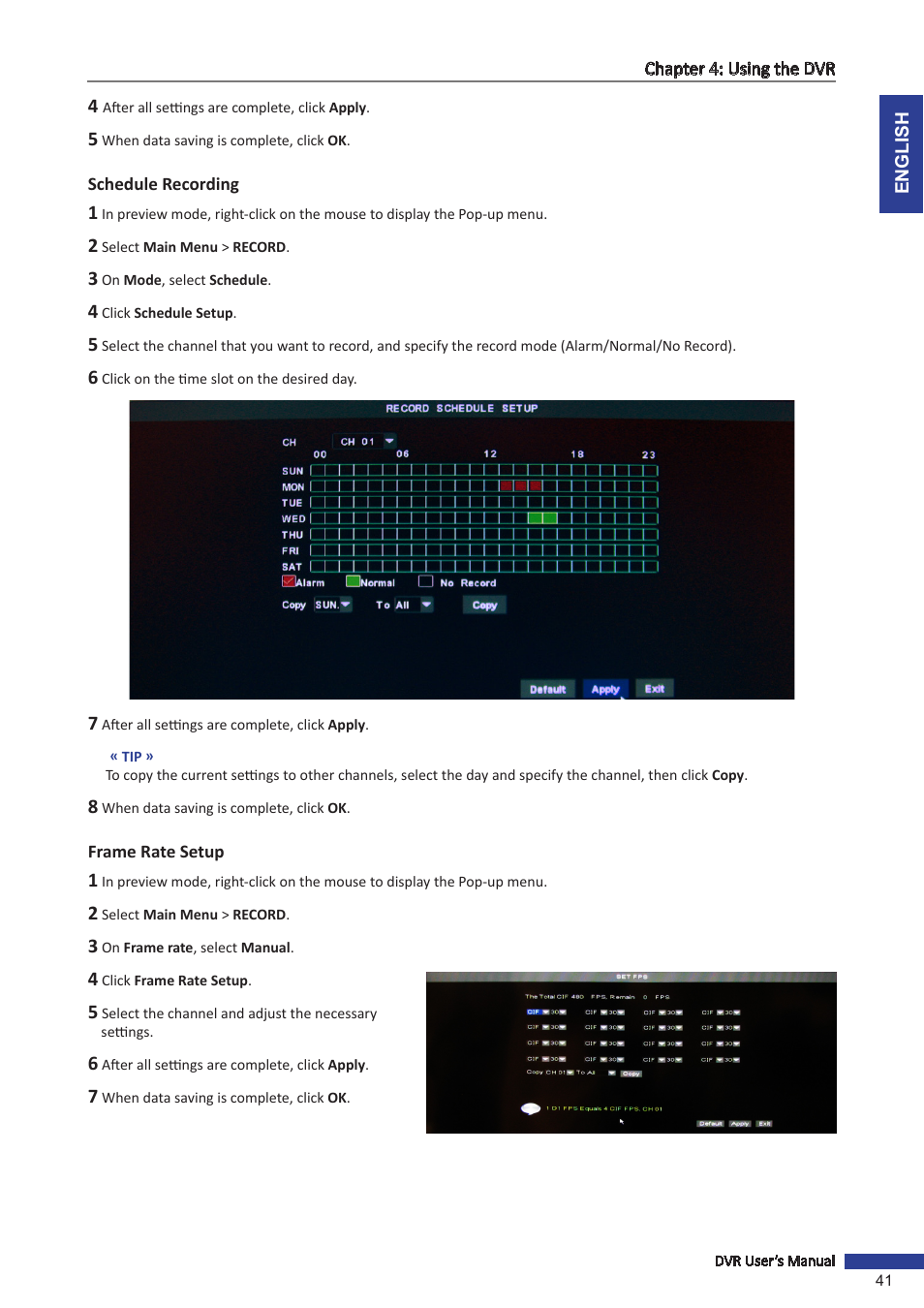 Schedule recording, Frame rate setup, Schedule recording frame rate setup | KGUARD Security SHA116.V2 User Manual | Page 41 / 99