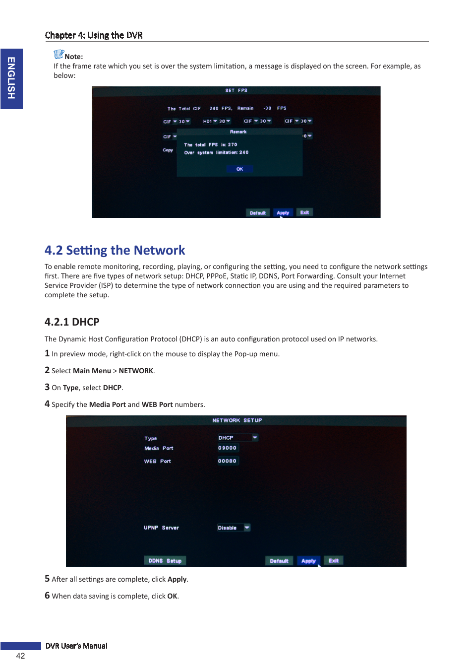 2 setting the network, 1 dhcp | KGUARD Security SHA116.V2 User Manual | Page 42 / 99