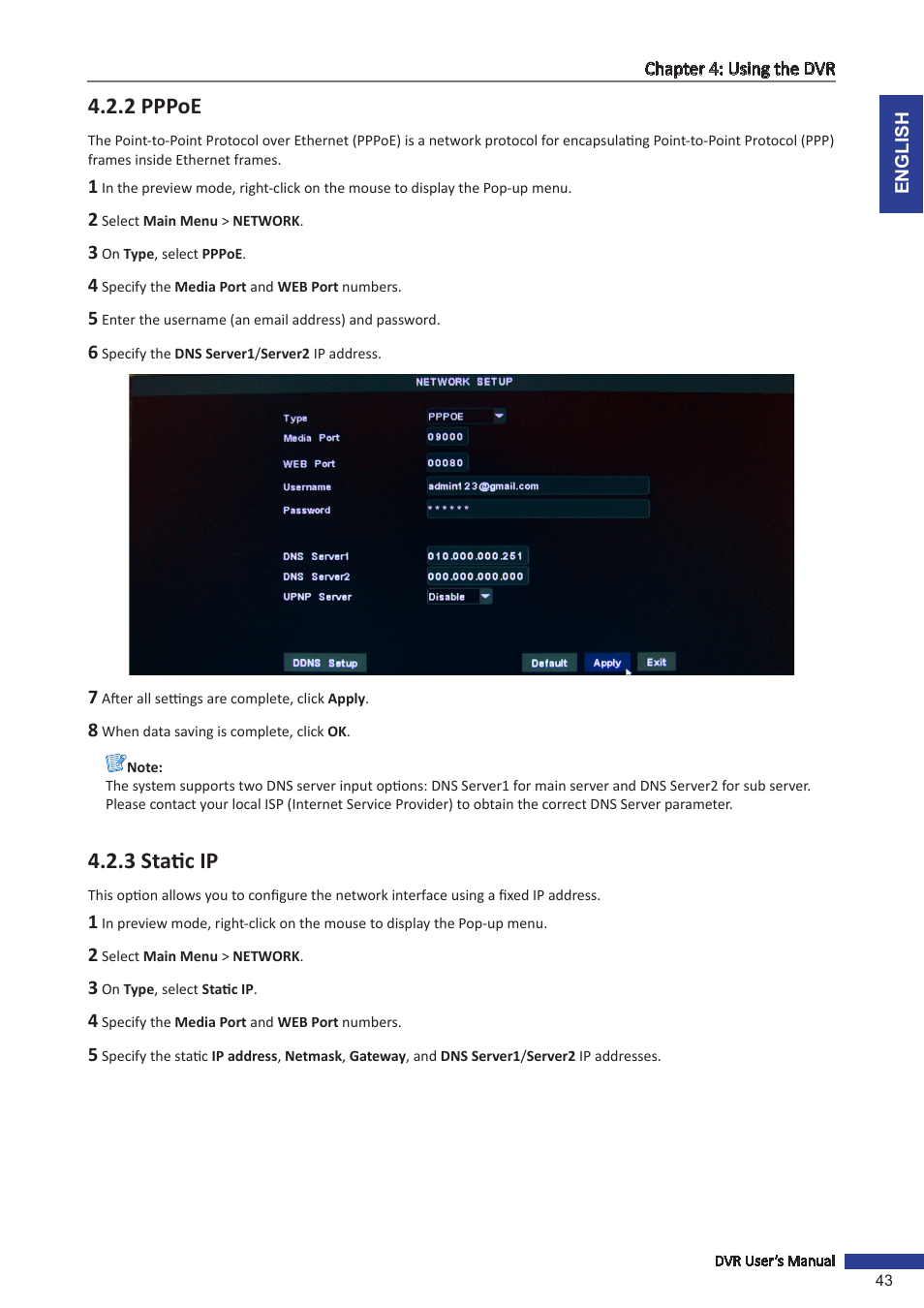 2 pppoe, 3 static ip, 2 pppoe 4.2.3 static ip | KGUARD Security SHA116.V2 User Manual | Page 43 / 99