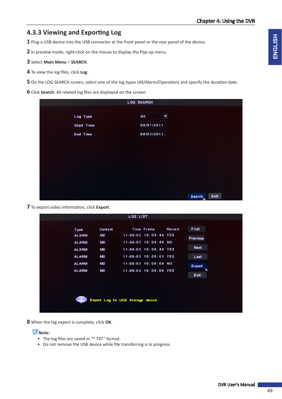 3 viewing and exporting log | KGUARD Security SHA116.V2 User Manual | Page 49 / 99