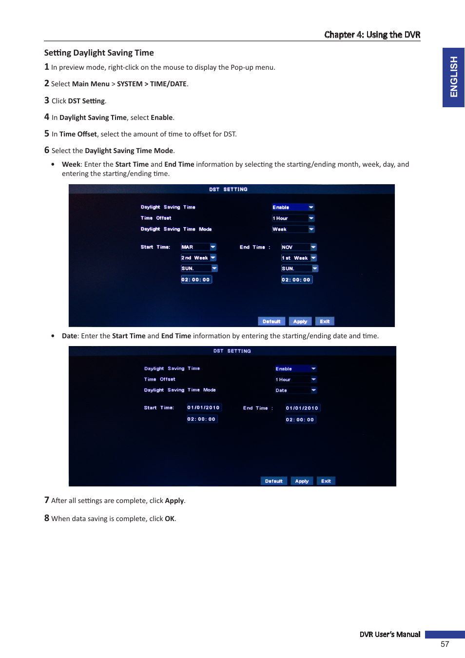 Setting daylight saving time | KGUARD Security SHA116.V2 User Manual | Page 57 / 99