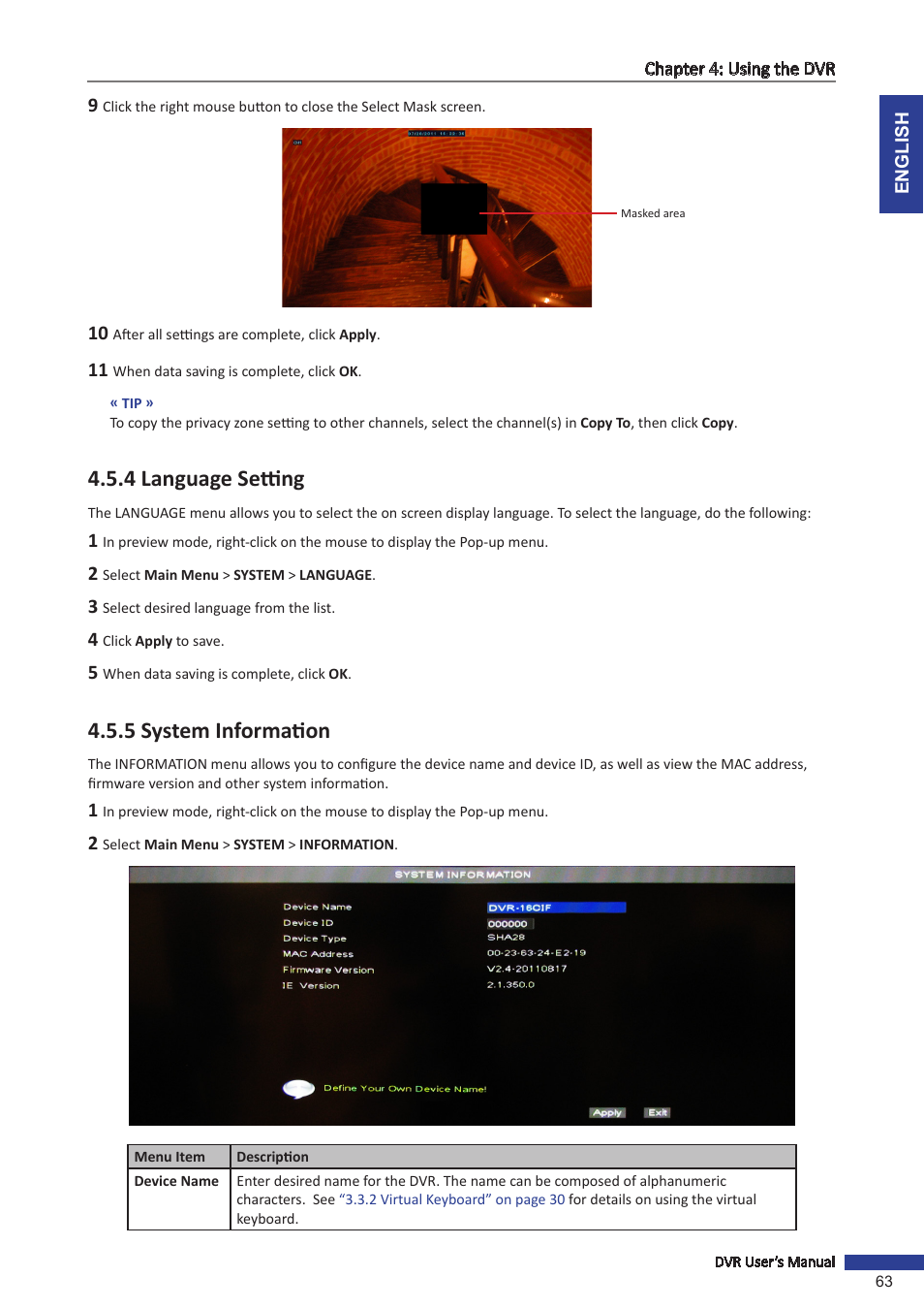 4 language setting, 5 system information, 4 language setting 4.5.5 system information | KGUARD Security SHA116.V2 User Manual | Page 63 / 99