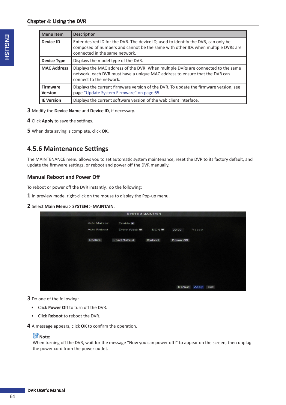 6 maintenance settings, Manual reboot and power off | KGUARD Security SHA116.V2 User Manual | Page 64 / 99