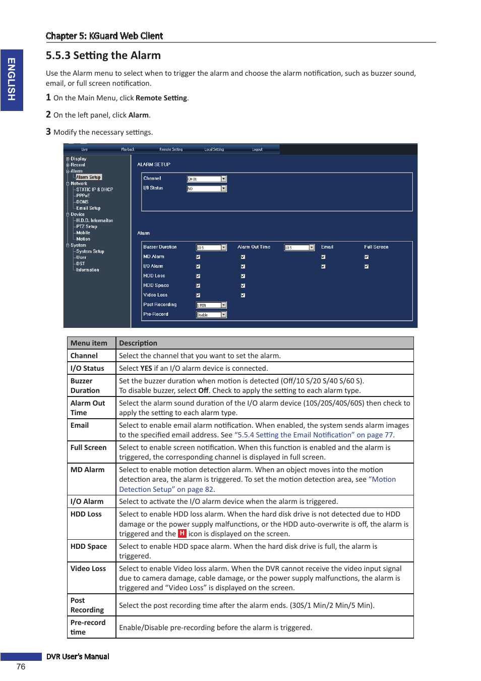 3 setting the alarm, 3 setting the | KGUARD Security SHA116.V2 User Manual | Page 76 / 99