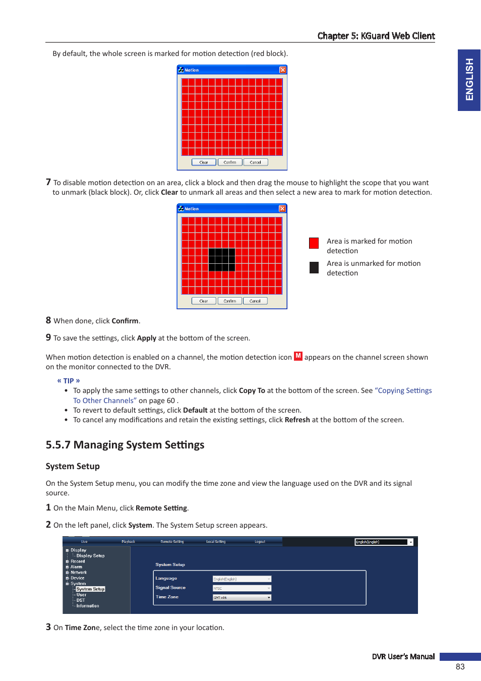7 managing system settings, System setup | KGUARD Security SHA116.V2 User Manual | Page 83 / 99