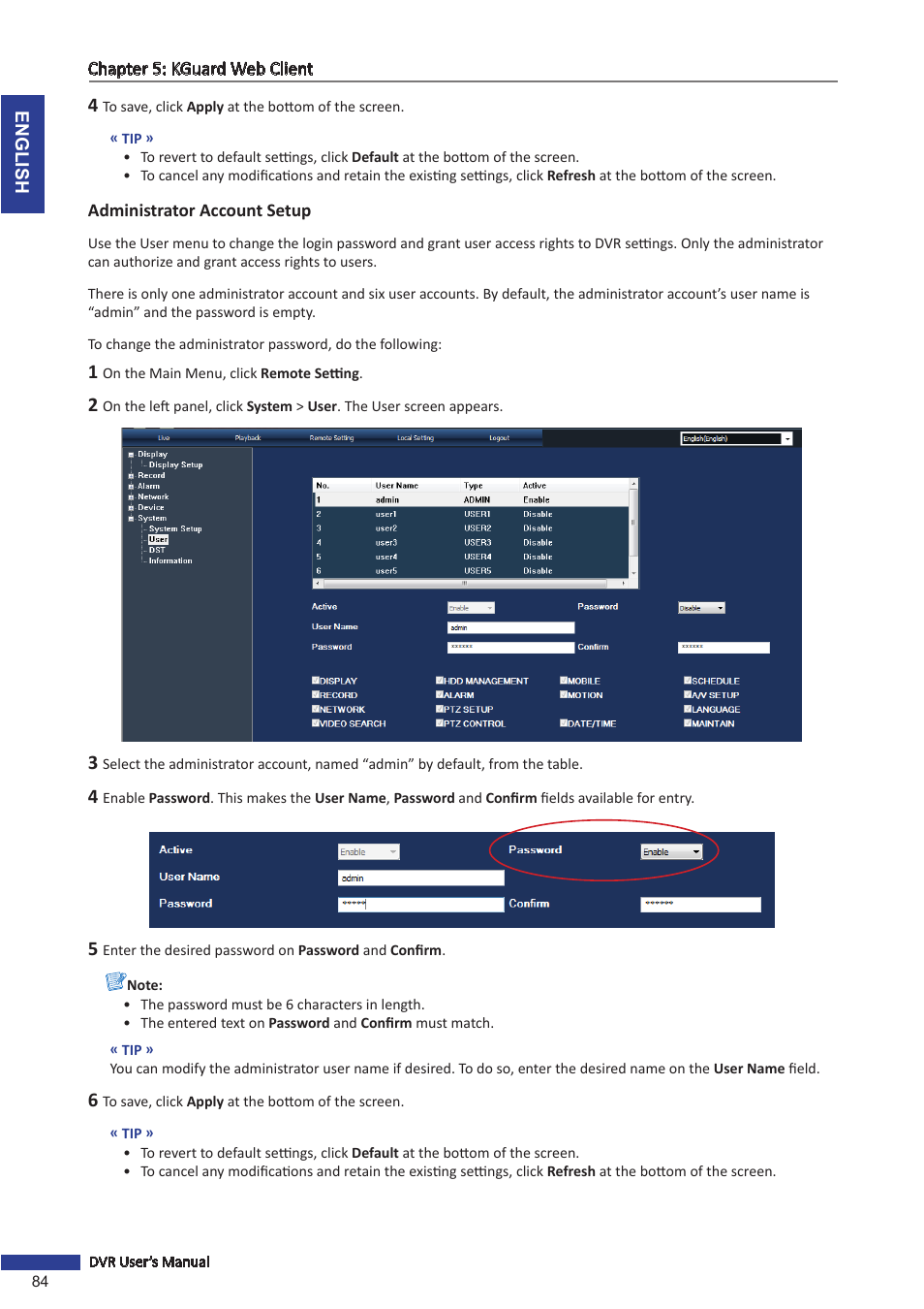 Administrator account setup | KGUARD Security SHA116.V2 User Manual | Page 84 / 99