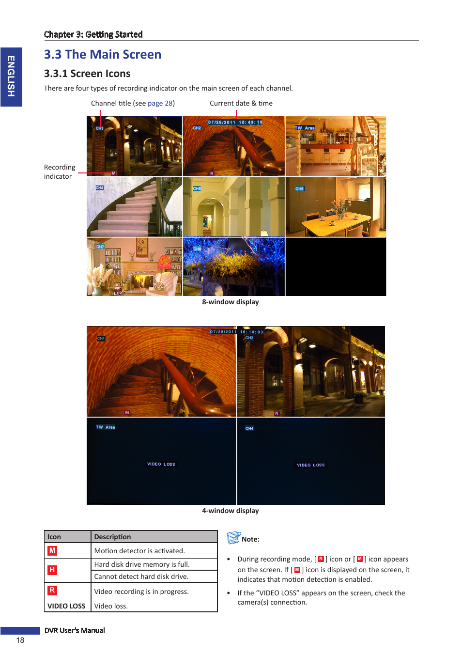 3 the main screen, 1 screen icons | KGUARD Security SHA24 User Manual | Page 18 / 85