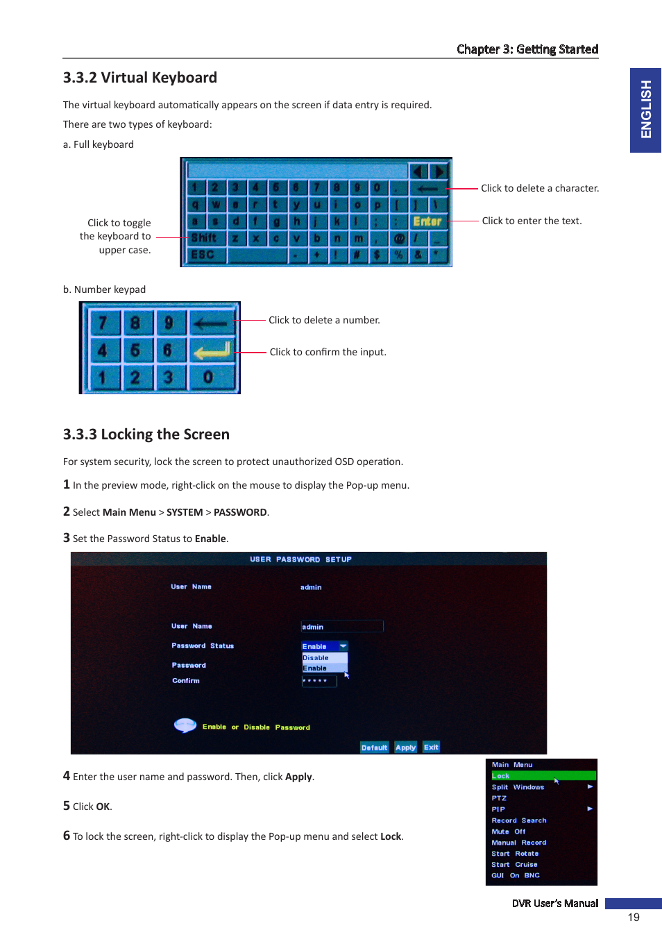 2 virtual keyboard, 3 locking the screen, 2 virtual keyboard 3.3.3 locking the screen | KGUARD Security SHA24 User Manual | Page 19 / 85