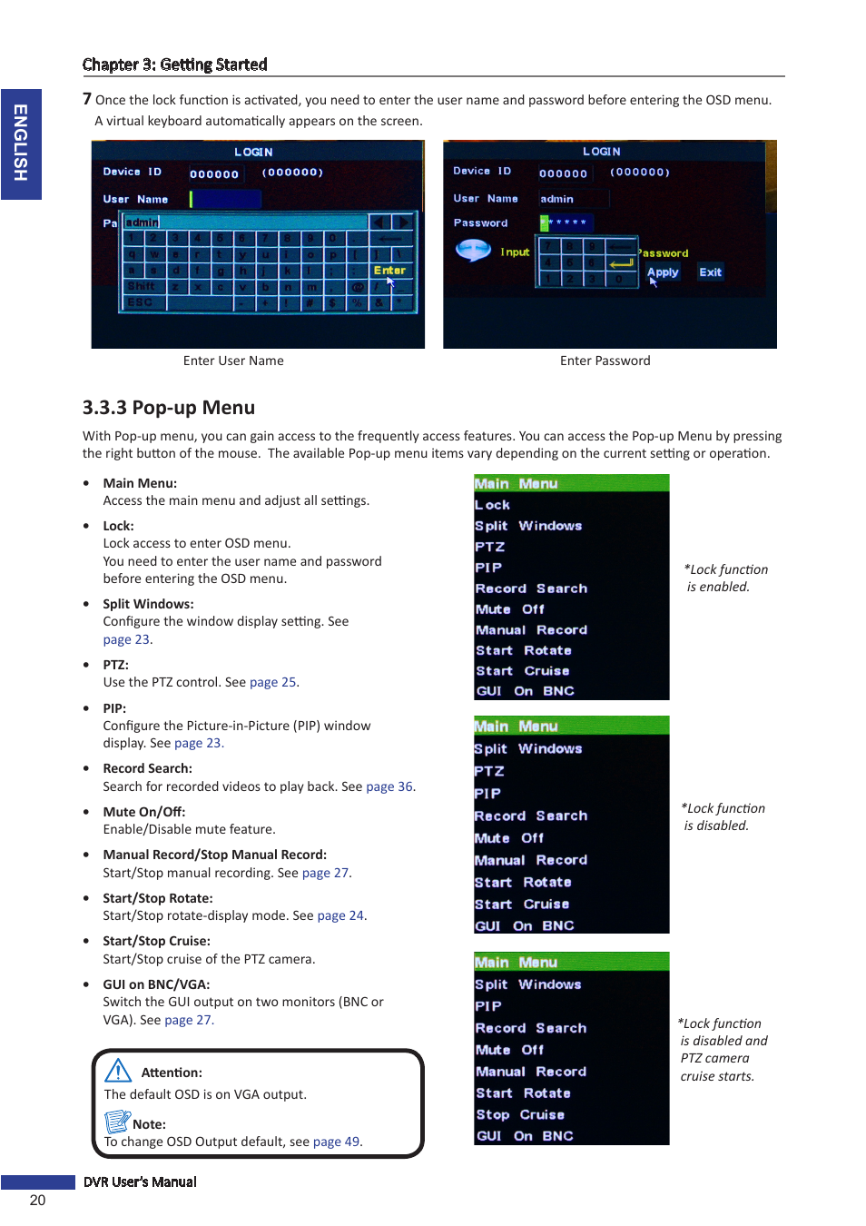 3 pop-up menu | KGUARD Security SHA24 User Manual | Page 20 / 85