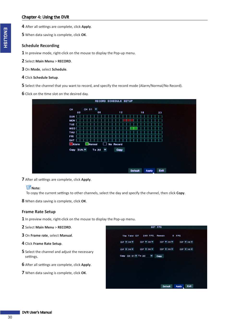 Schedule recording, Frame rate setup, Schedule recording frame rate setup | KGUARD Security SHA24 User Manual | Page 30 / 85