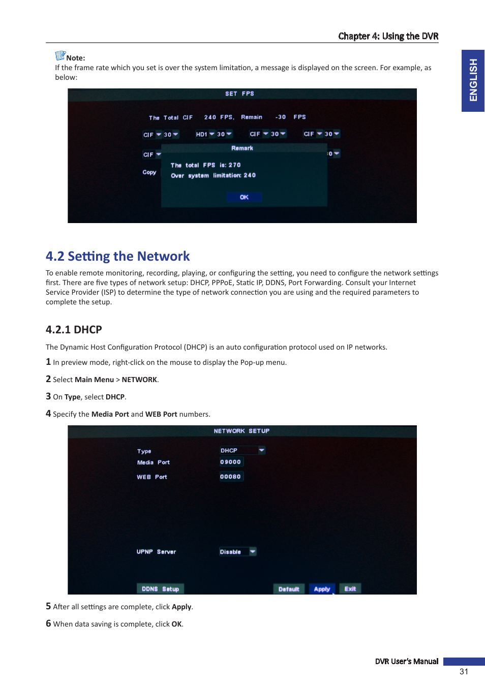 2 setting the network, 1 dhcp | KGUARD Security SHA24 User Manual | Page 31 / 85