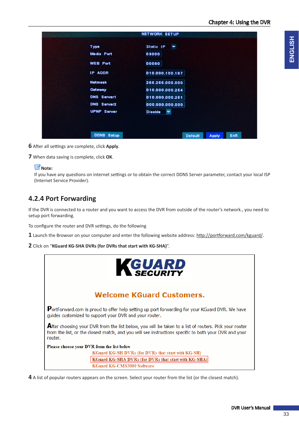 4 port forwarding | KGUARD Security SHA24 User Manual | Page 33 / 85