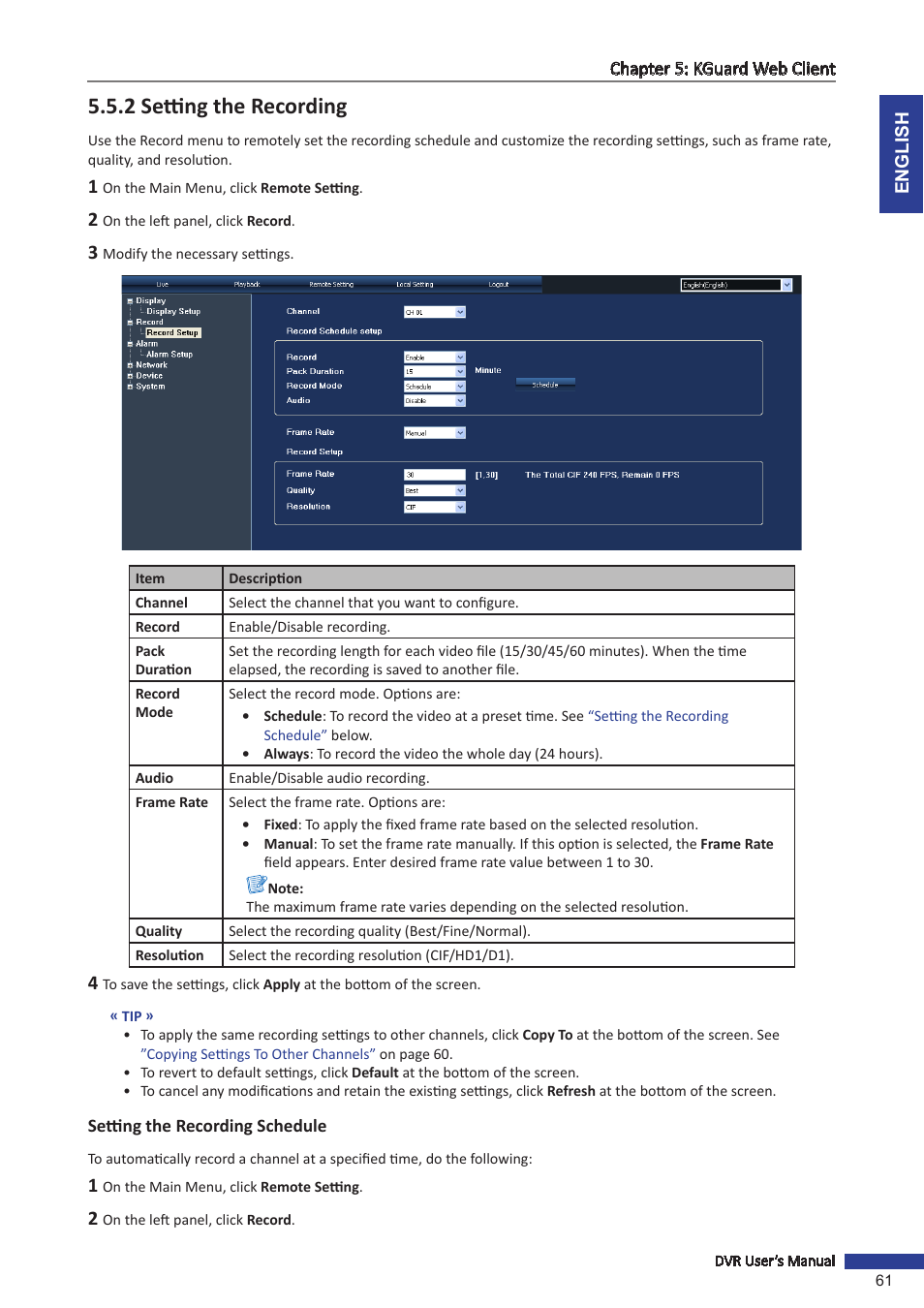 2 setting the recording, Setting the recording schedule | KGUARD Security SHA24 User Manual | Page 61 / 85