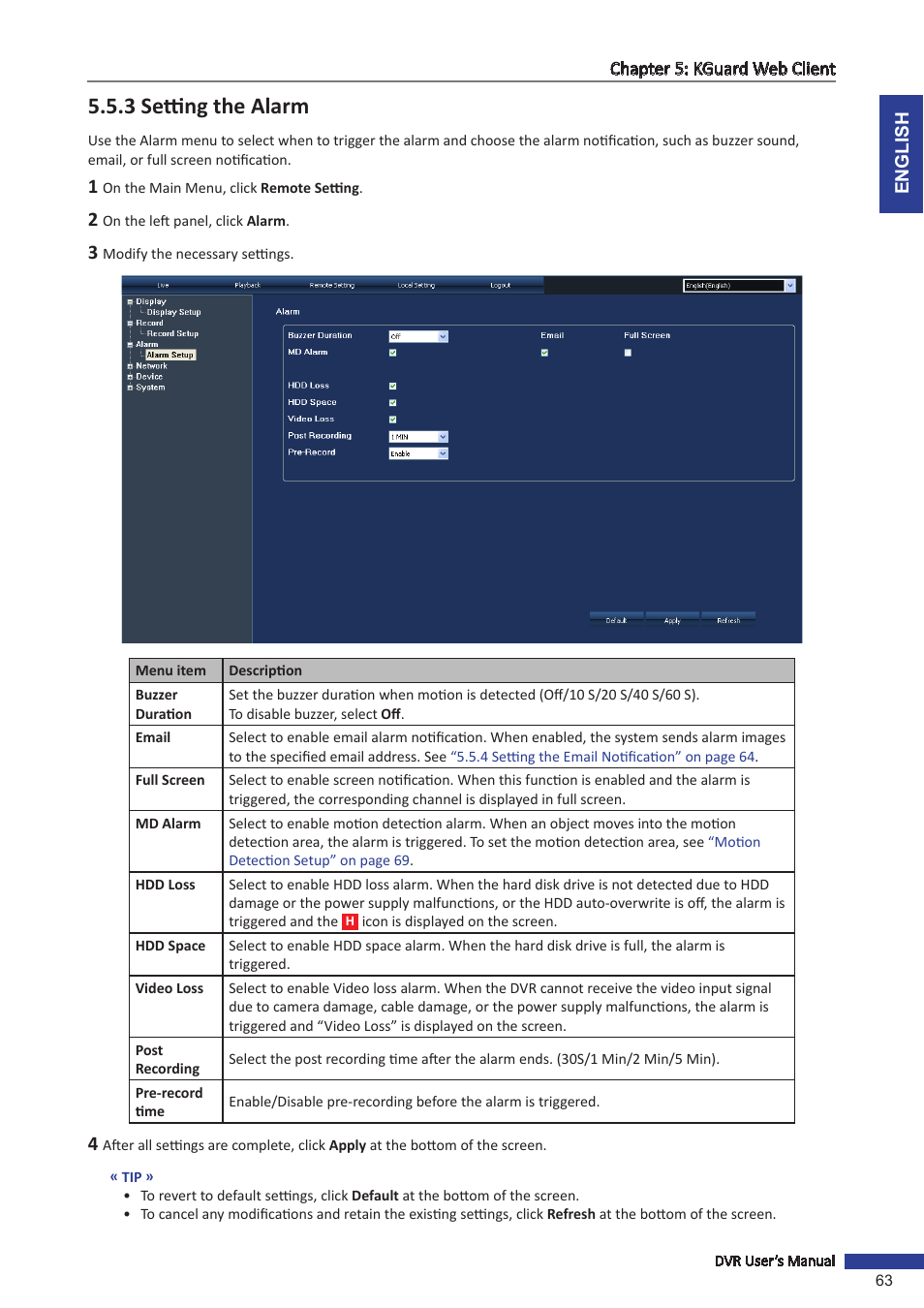 3 setting the alarm, 3 setting the | KGUARD Security SHA24 User Manual | Page 63 / 85