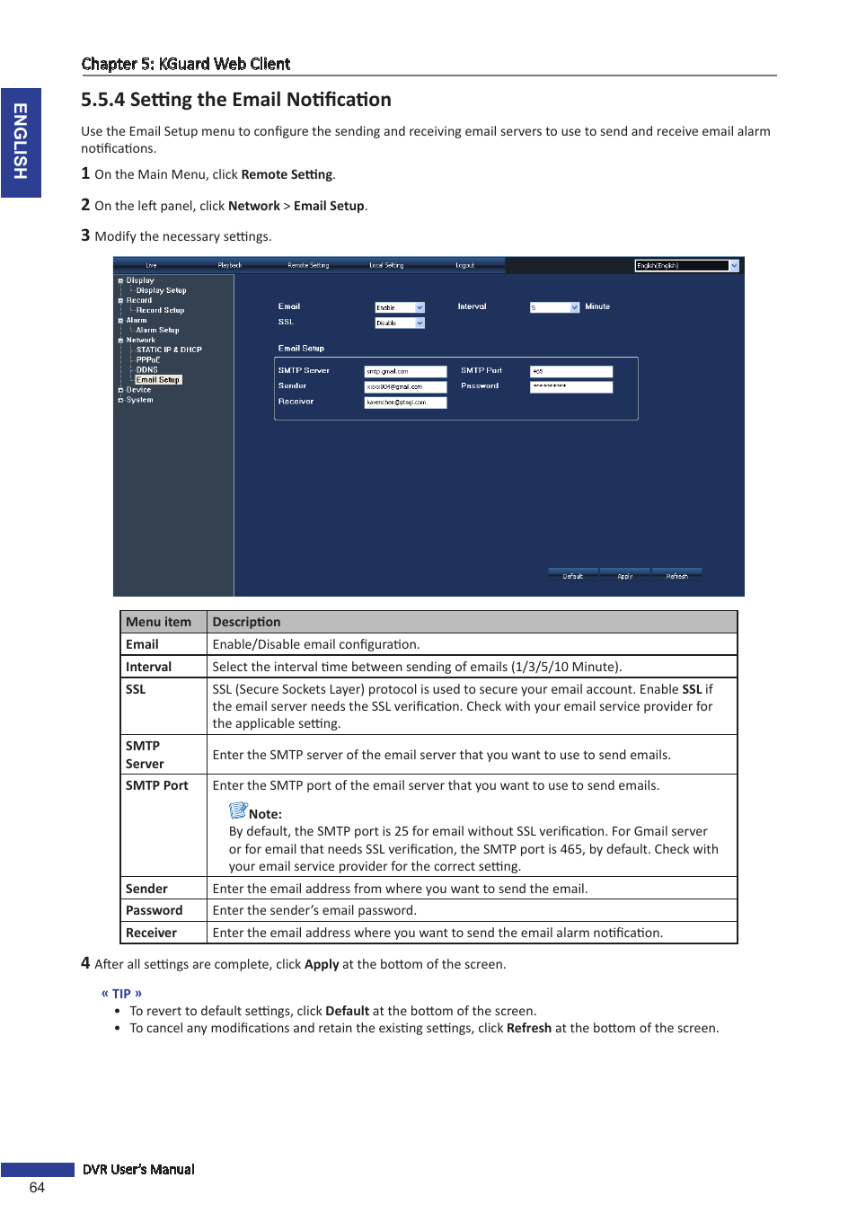 4 setting the email notification, Ess. see | KGUARD Security SHA24 User Manual | Page 64 / 85