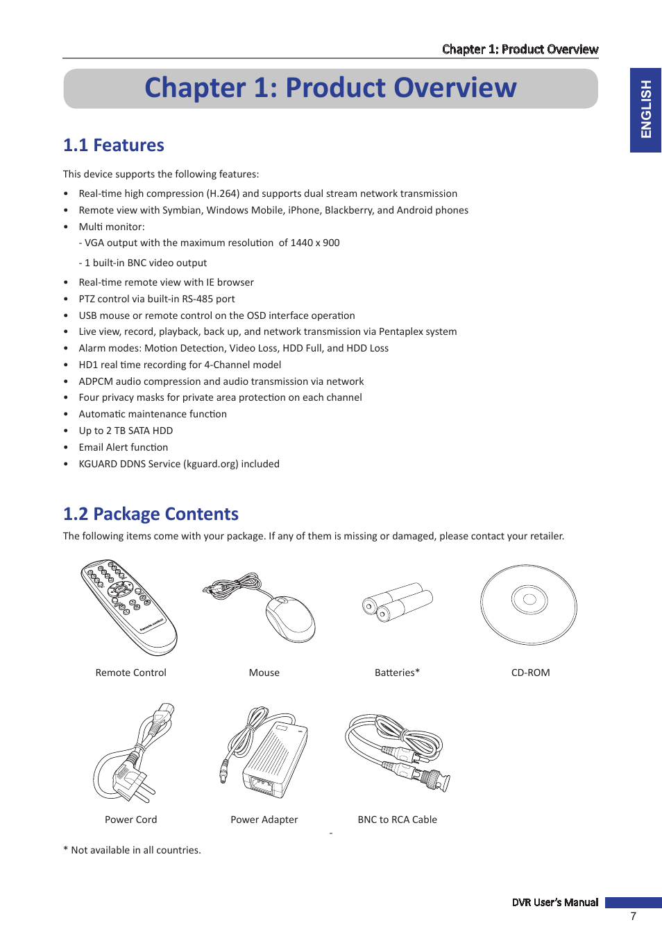 Chapter 1: product overview, 1 features, 2 package contents | 1 features 1.2 package contents | KGUARD Security SHA24 User Manual | Page 7 / 85