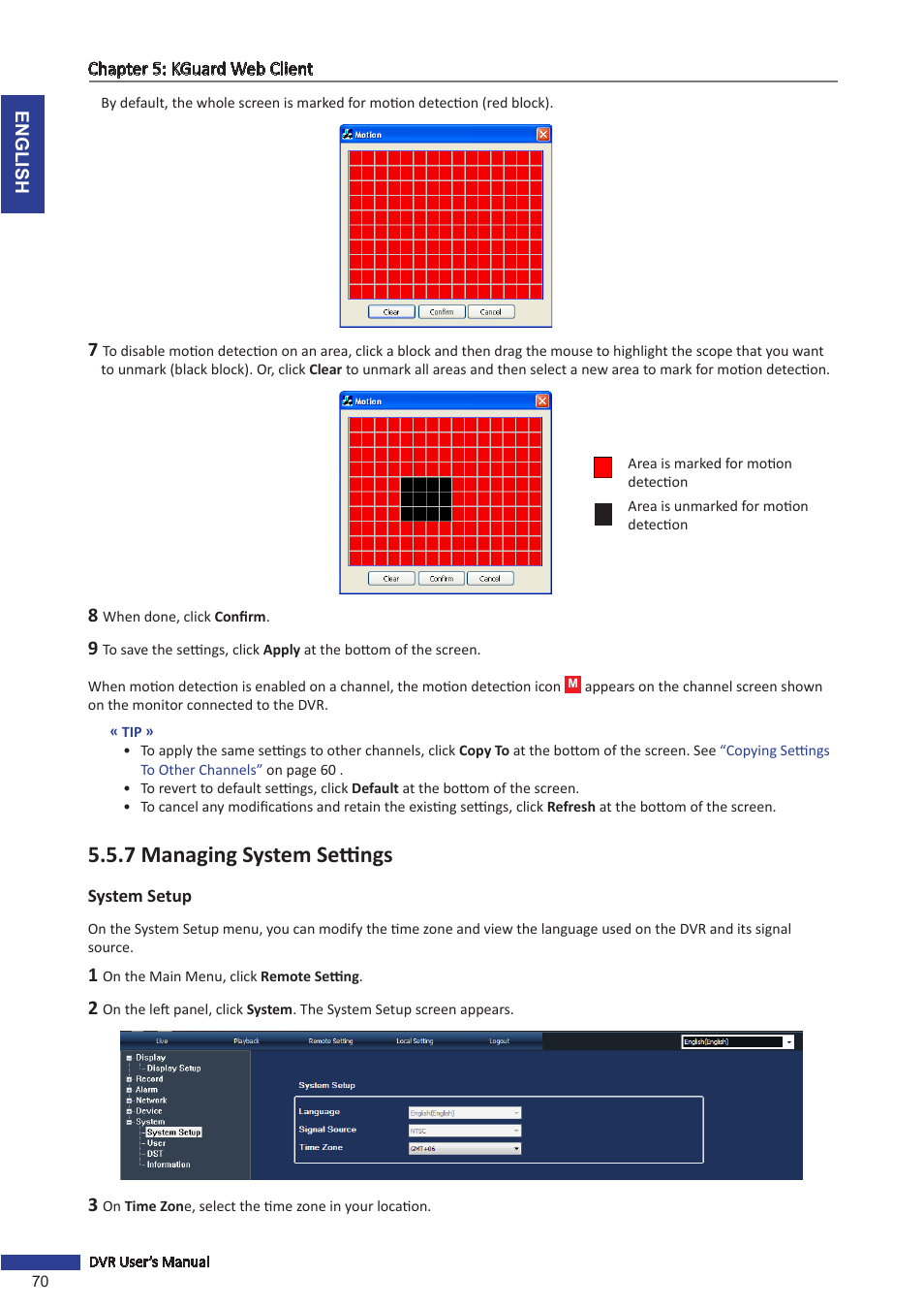 7 managing system settings, System setup | KGUARD Security SHA24 User Manual | Page 70 / 85