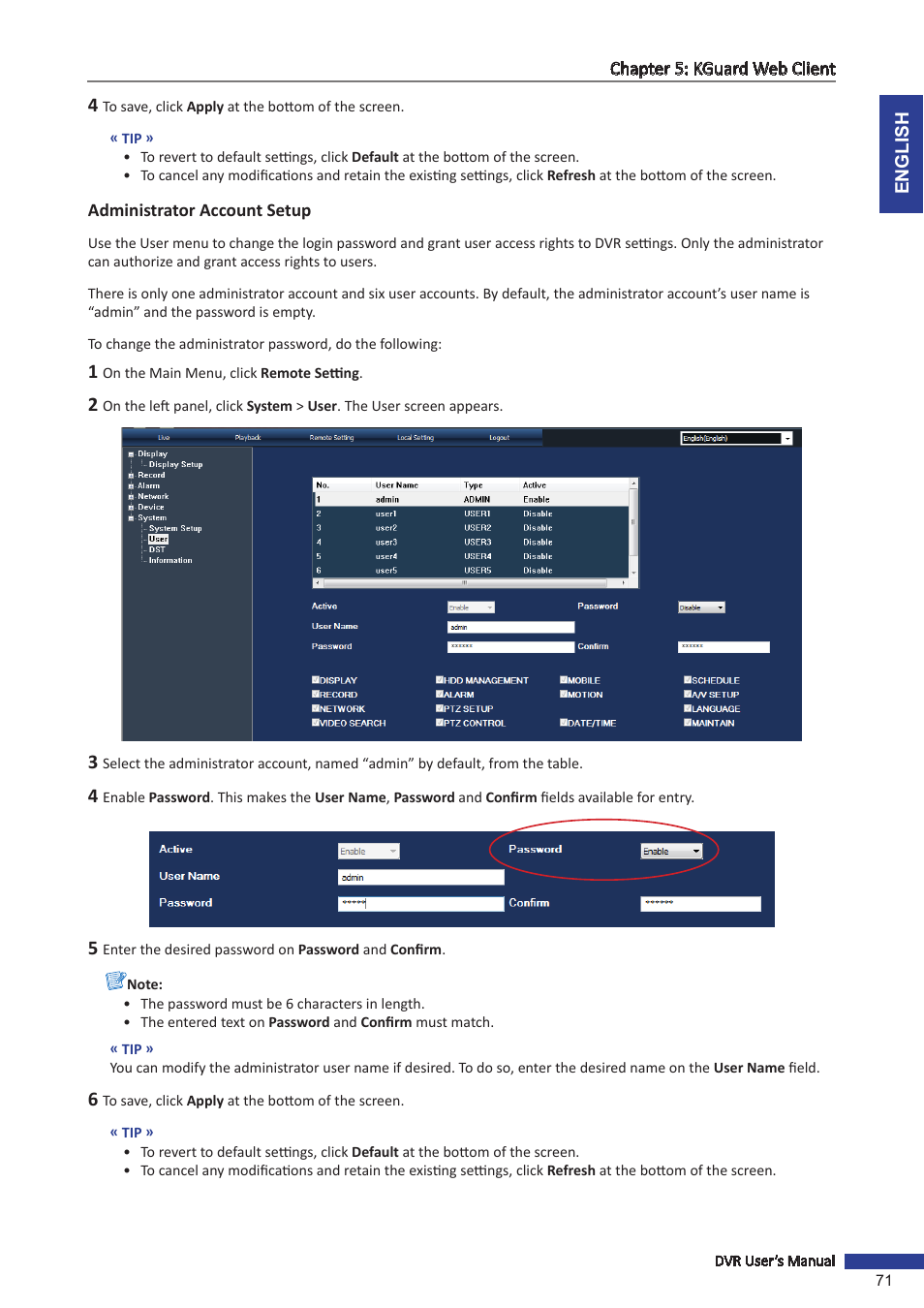 Administrator account setup | KGUARD Security SHA24 User Manual | Page 71 / 85