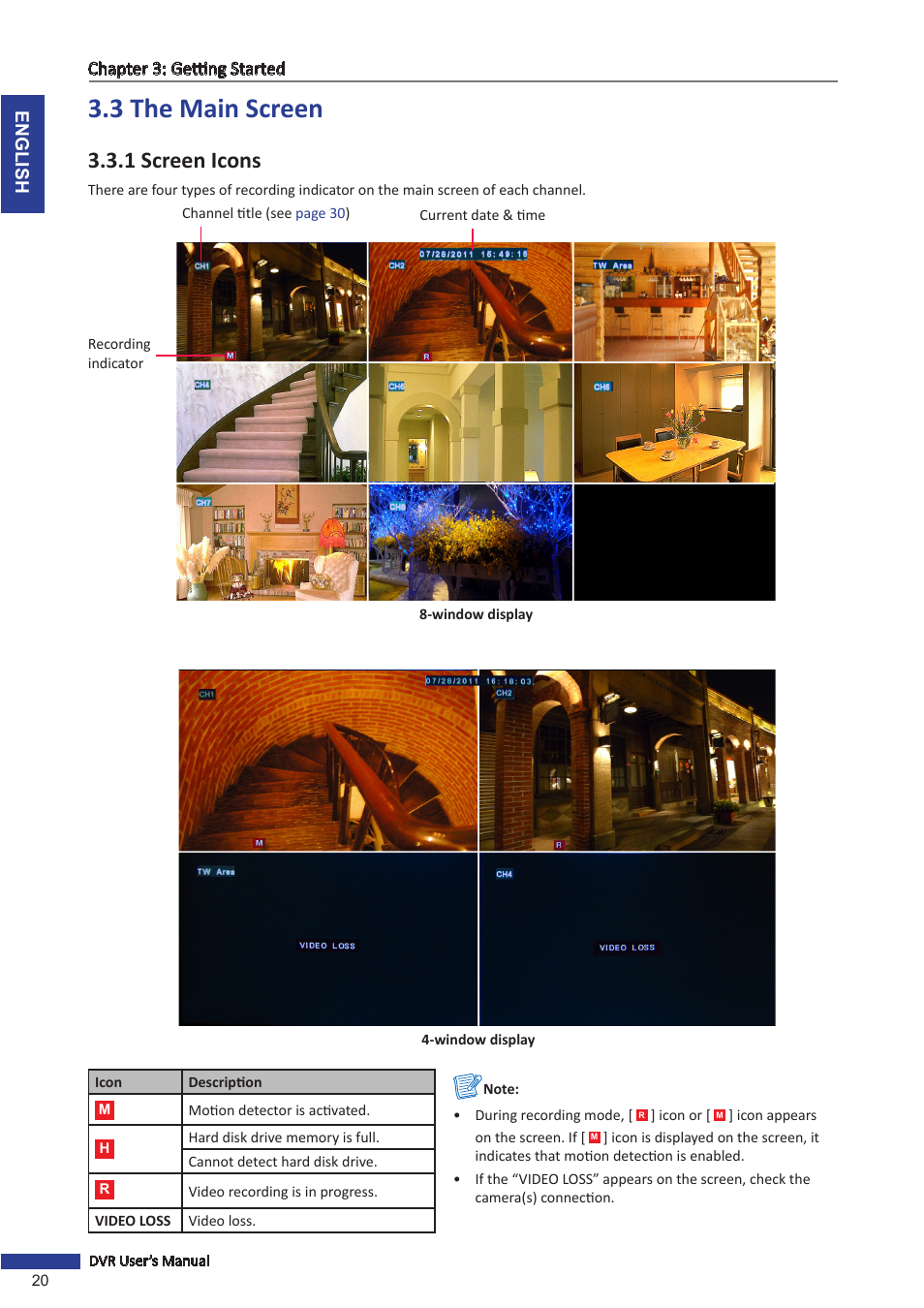 3 the main screen, 1 screen icons | KGUARD Security SHA28 User Manual | Page 20 / 88