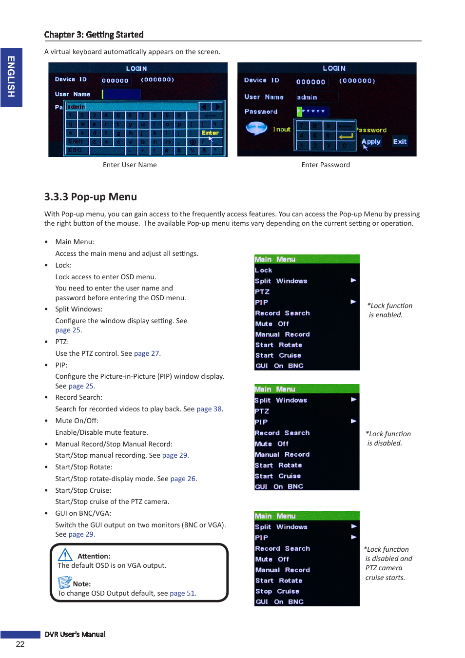 3 pop-up menu | KGUARD Security SHA28 User Manual | Page 22 / 88