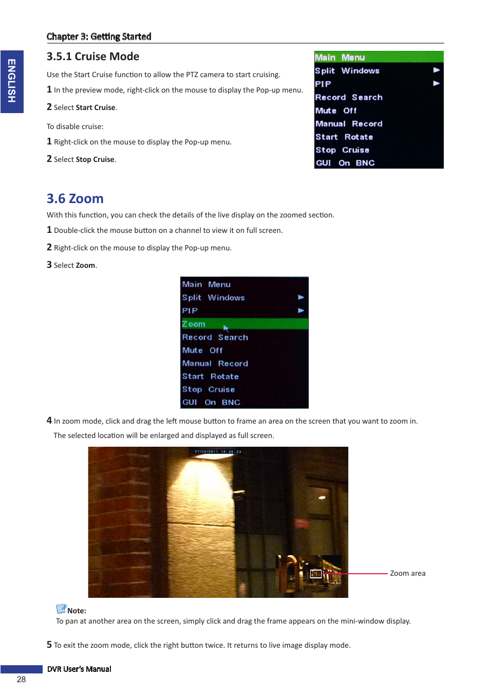 1 cruise mode, 6 zoom | KGUARD Security SHA28 User Manual | Page 28 / 88