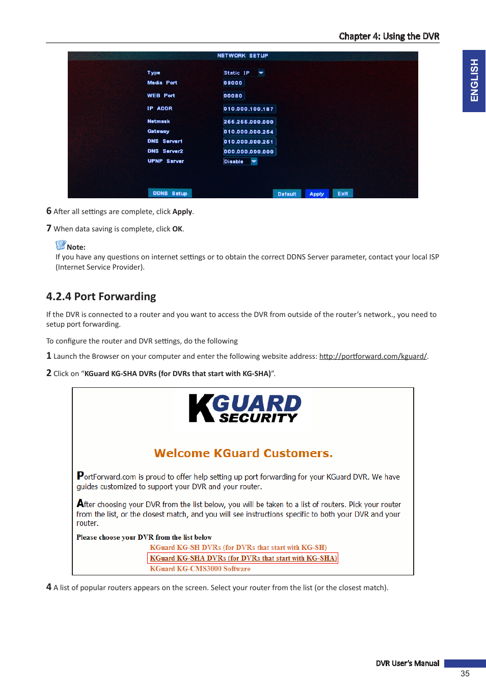 4 port forwarding | KGUARD Security SHA28 User Manual | Page 35 / 88